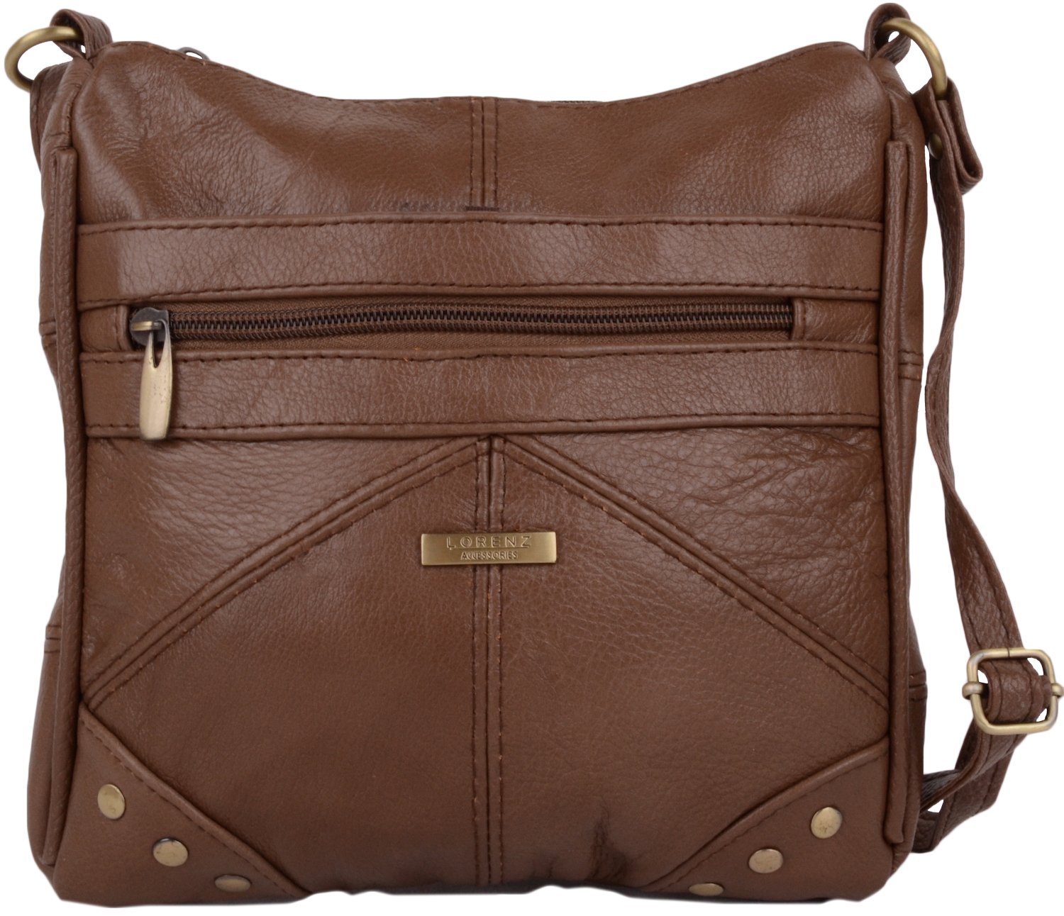 LorenzDark Tan Genuine Real Leather Ladies Medium Handbag Shoulder Bag Long  Strap, Cross the