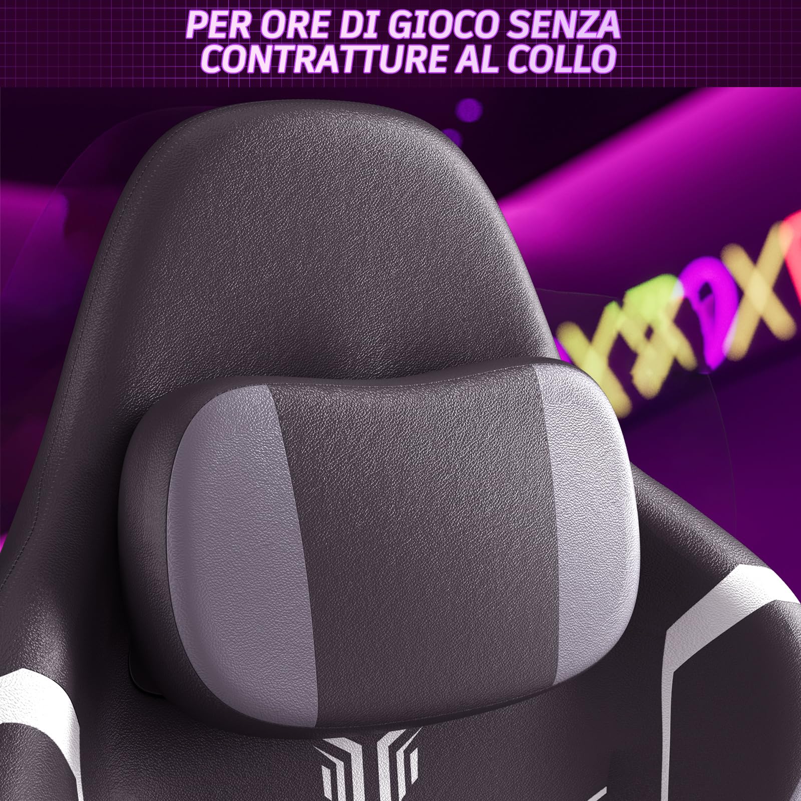 Soontrans Sedia da Gaming con Massaggio KJ433 Sedia Gaming con Poggiapiedi e Cuscino e Poggiatesta, Reclinabile 135°, Pelle Sintetica (Nero-Grigio)