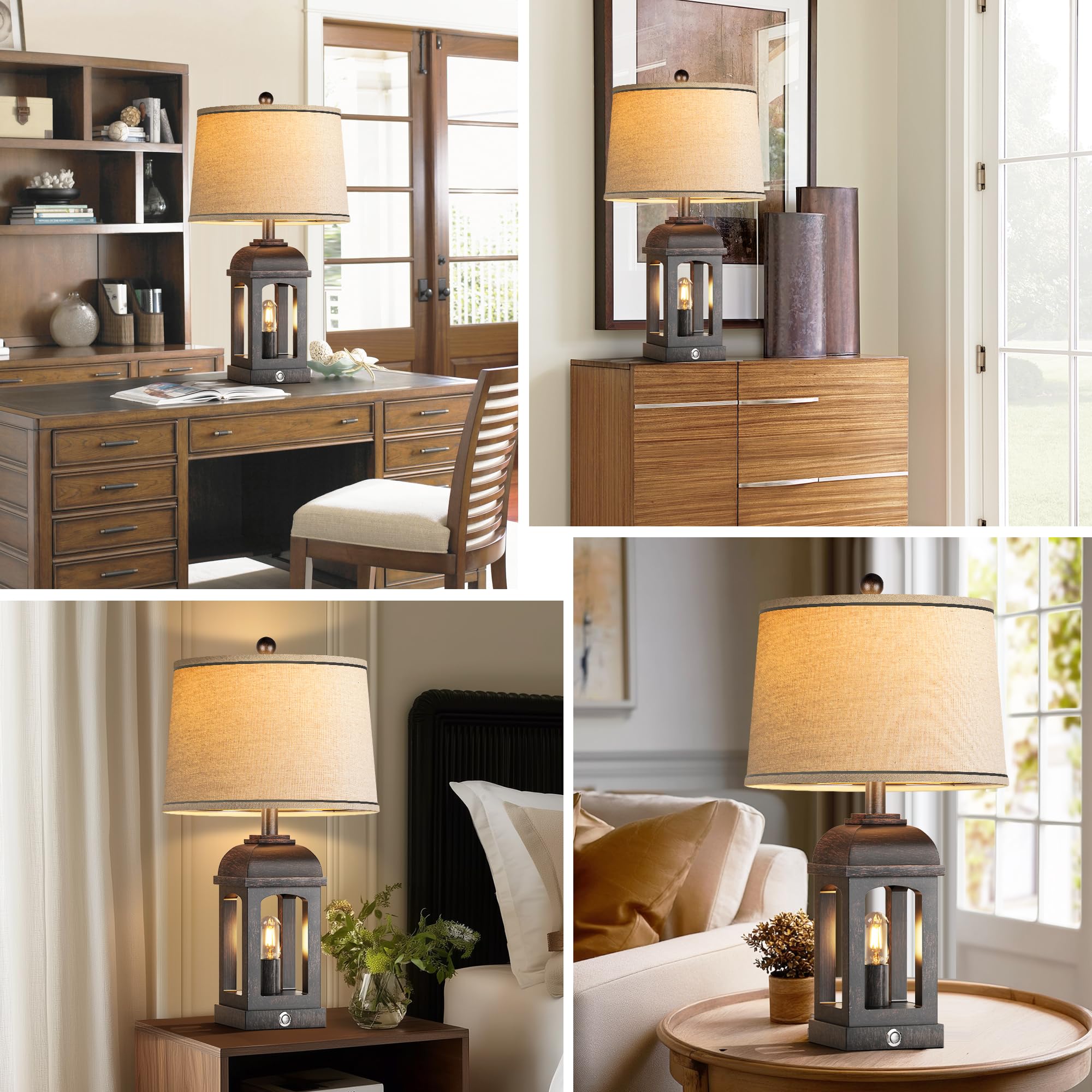 QiMH Lampada da tavolo per soggiorno, lampade da fattoria con USB A+C e luce notturna, lampade da comodino rustiche da 66 cm con controllo touch dimmerabile a 3 vie, lampada da comodino per camera da