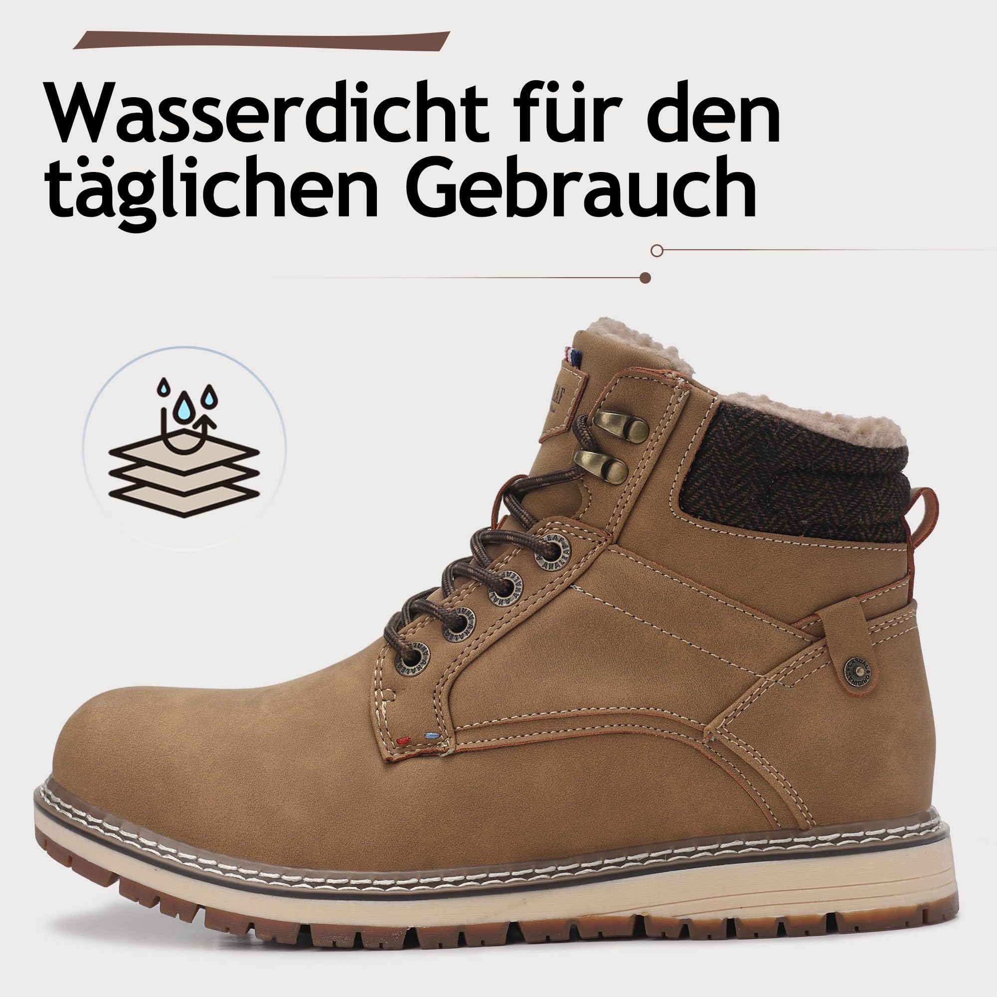 ANALEAF Herren Winterschuhe Warm Winterstiefel Draussen Schneestiefel | Rutschfeste Profilsohle, warmes Isolierfutter , ideal bei Eis, Schnee und im Winter-Outdoor-Einsatz