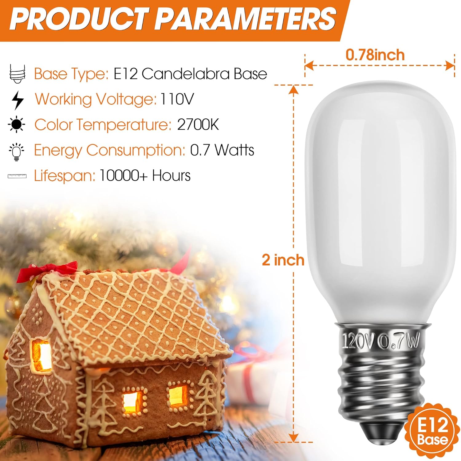 Meonum 6 Pieces Christmas Village Replacement Light Bulbs, E12 Candelabra Base T20 LED Bulbs, 0.7W 120V Replacement Light Accessories for Villages Houses, Christmas Tree, Halloween Pumpkin