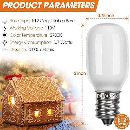 Miniatura 9 de Meonum Bombillas de repuesto de aldea navideña, bombillas LED T20 con base de candelabro E12, bombillas de repuesto de 0.7 W 120 V, accesorios para