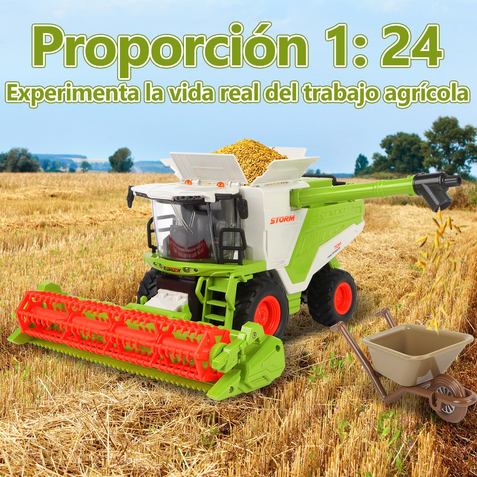 Charmofun Tractor Teledirigido Niños, Cosechadora de Granja Teledirigido, 2,4 GHz RC Juguete de Cosecha, Juguete de Vehículo de Granja con Luz y Spray