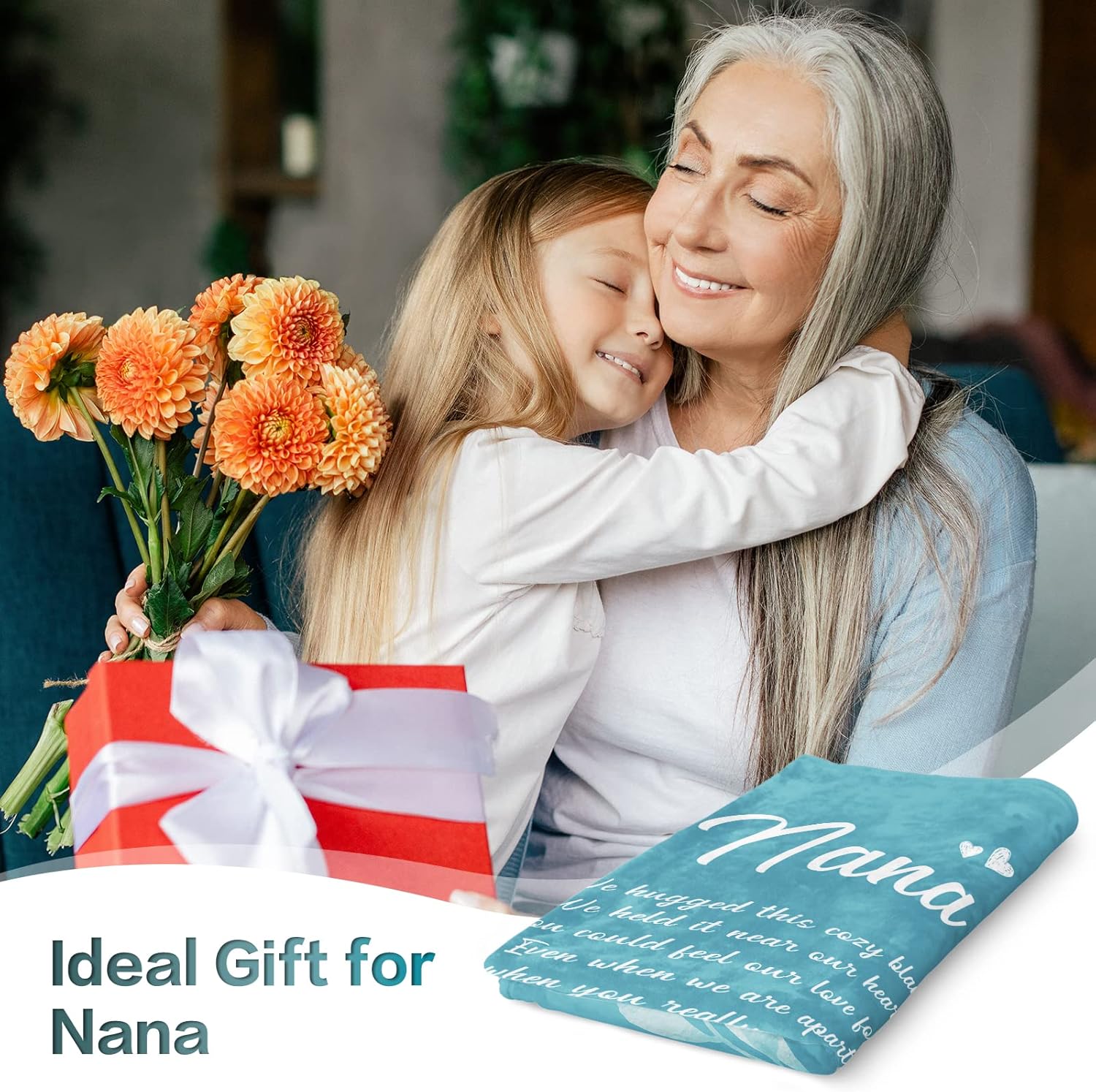 Afterprints Nana Gifts, Blanket with Flowers & Letter Print, Gifts for Nana on Birthday, for Nana from Grandkids, Soft Throw Blankets 50" x 60" - Image 2