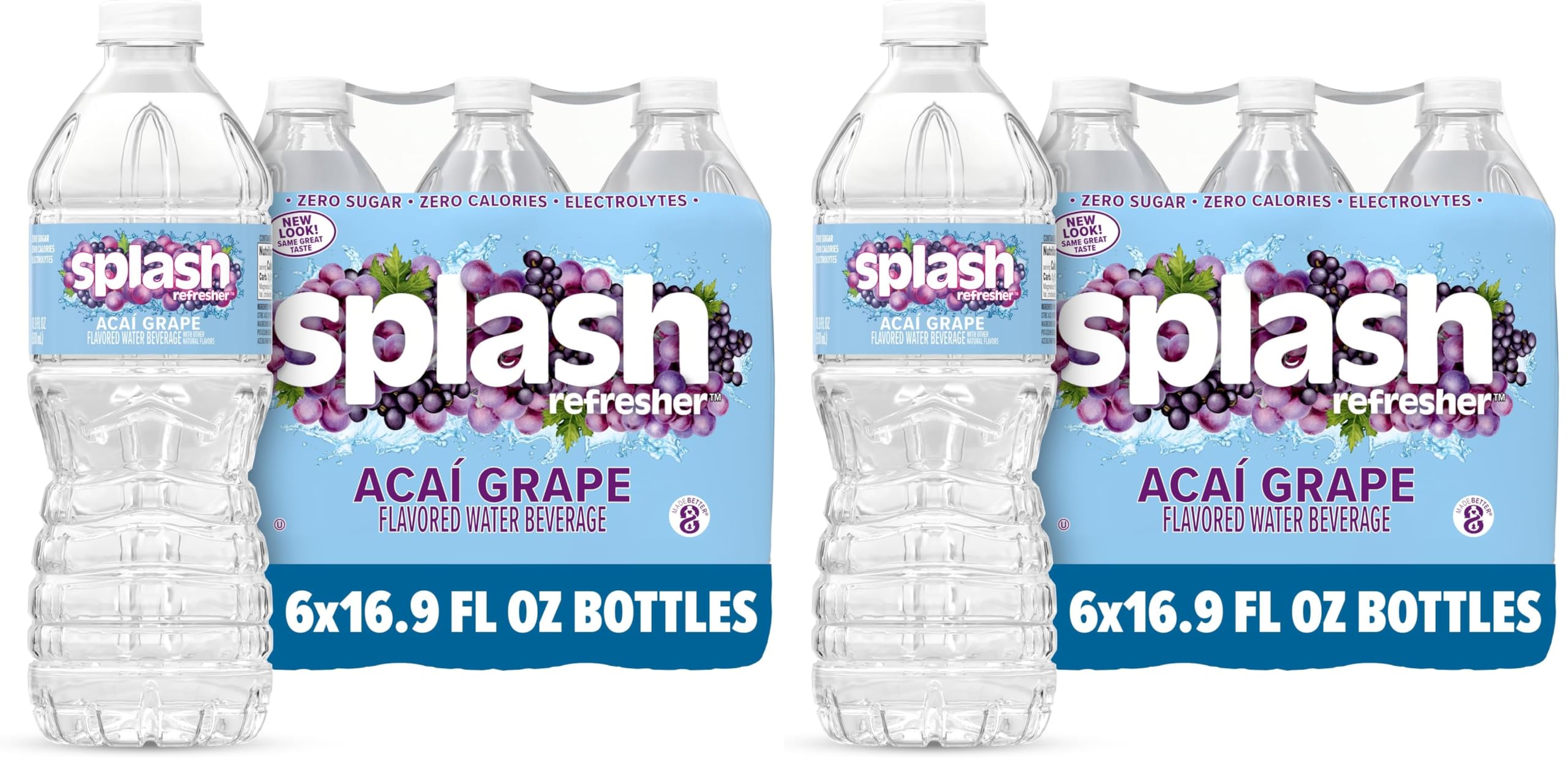 Splash Refresher Acai Grape Flavored Water, 16.9 Fl Oz, Plastic Bottle Pack of 12