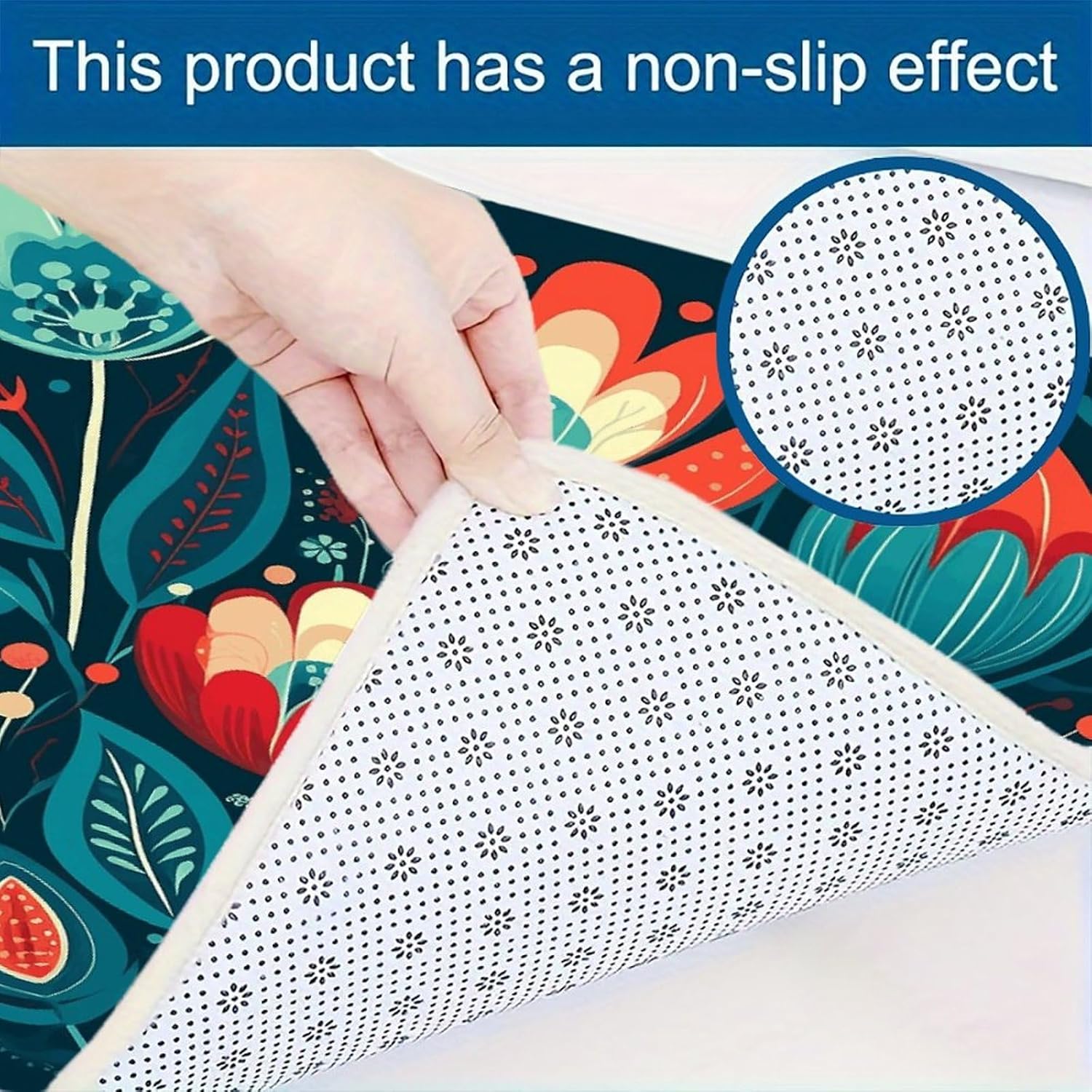 Folk Blue Flowers Kitchen Mats with 2PCS Non-Slip Washable,Kitchen Rug Heavy Duty Durable, Floor Mats for Kitchen,Office,Sink,Laundry