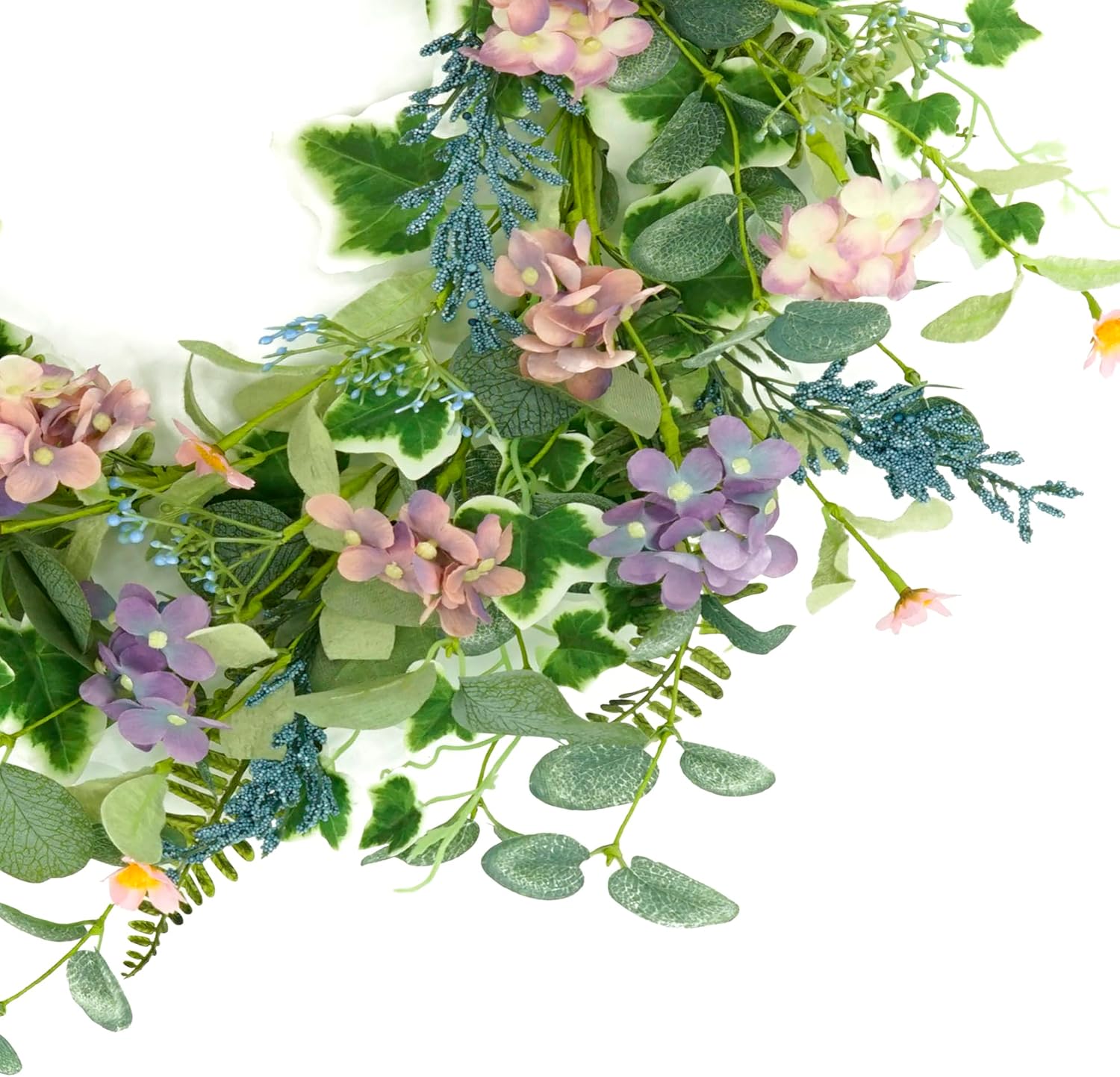 WreathDream Artificial Spring Wreaths for Front Door Summer Door Wreath with Purple Hydrangea Flowers for Front Door Indoor Outdoor Porch Farmhouse Home Wall Window Festival Wedding Decor