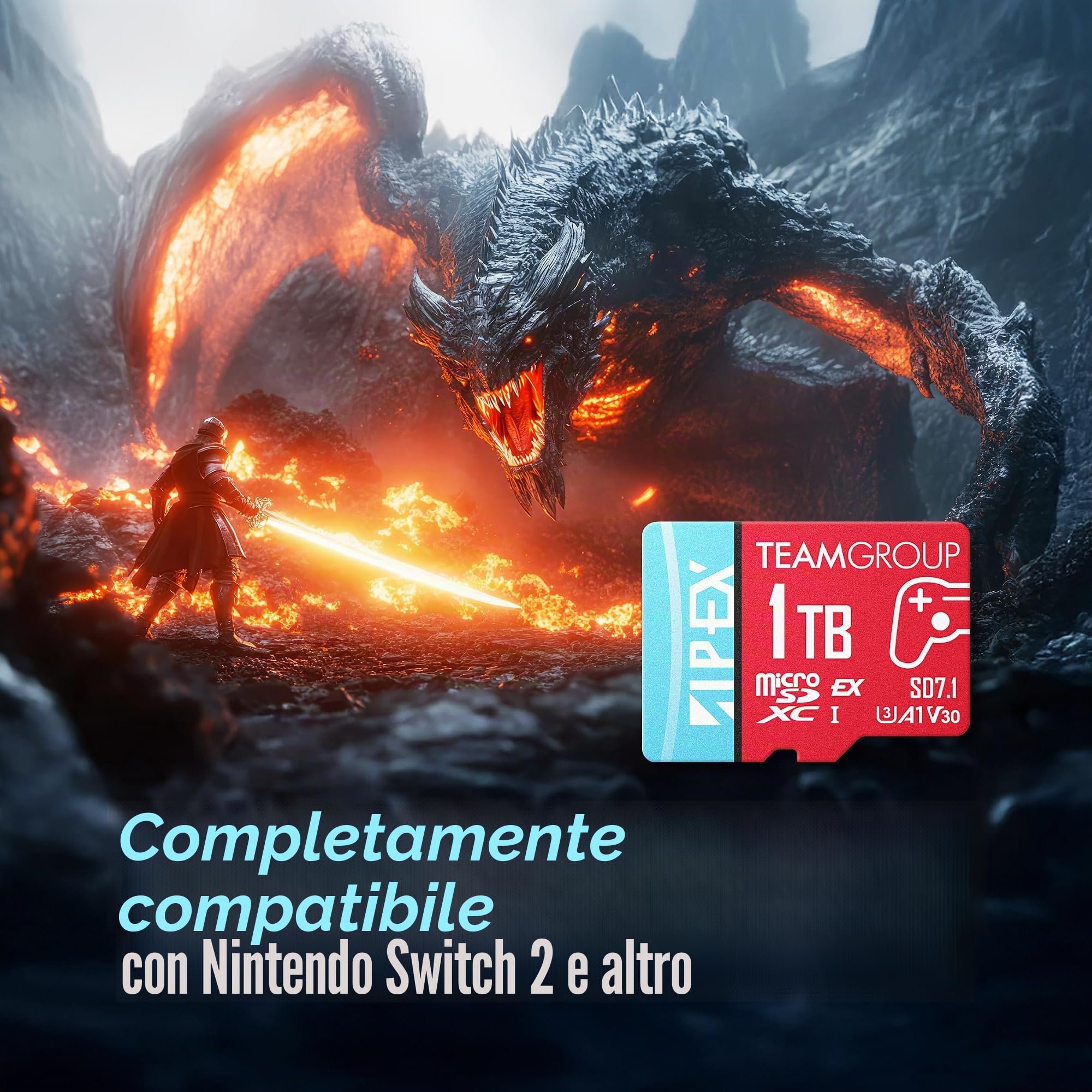 TEAMGROUP APEX - Scheda microSD Express da 1 TB, scheda di memoria microSDXC U3 A1 V30 R/W fino a 800/700 MB/s, compatibile con Nintendo Switch 2, compatibile con UHS-I, con adattatore