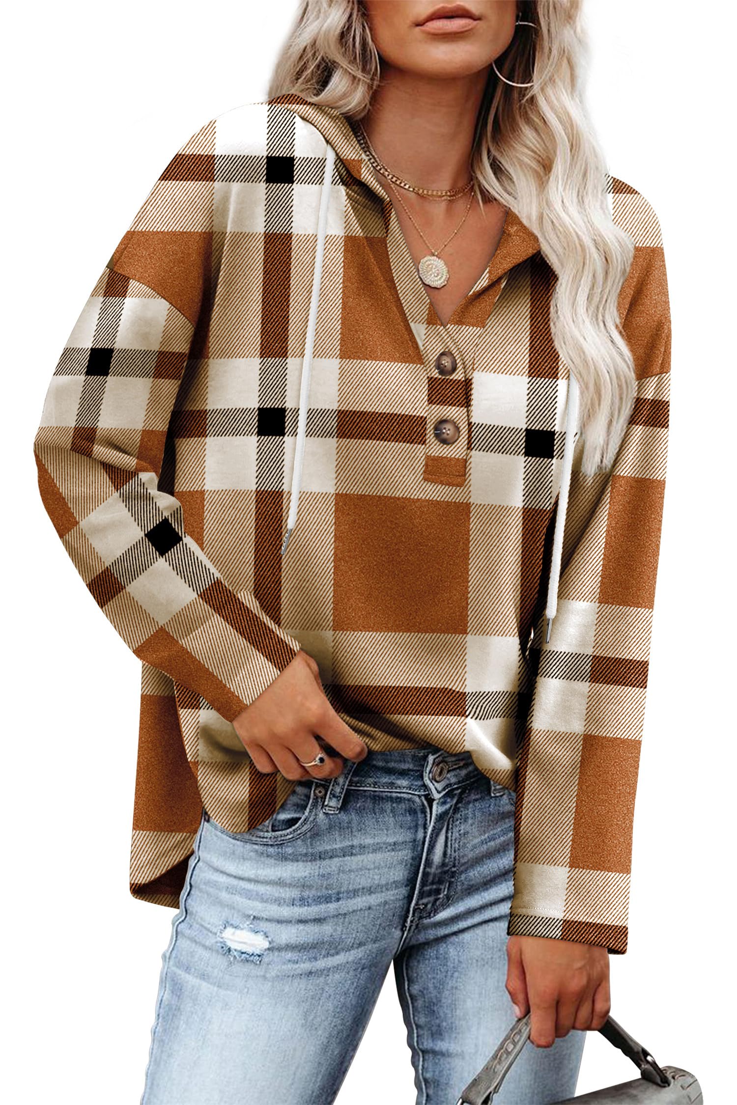 RUMIA Loose Fit V-Neck Button Pullover Sweatshirt (S-3XL) for Fall 2025