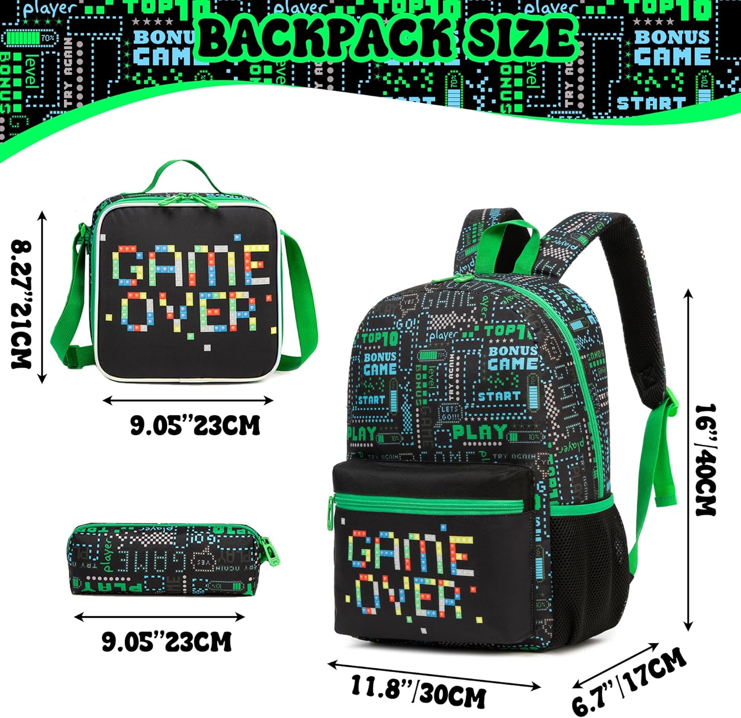 Game Backpack for School Boys Backpacks with Lunch Box Set Bookbag for Boys Travel Backpack Carry on Flight Approved Backpacks for School Kids - Image 2