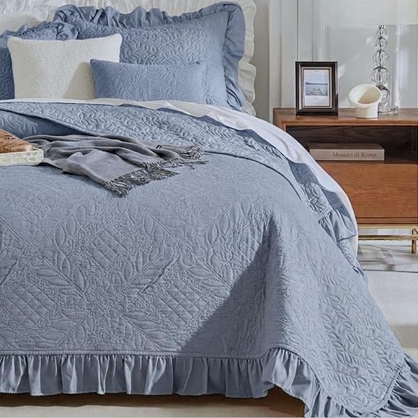 NARCISO - Trapuntino Matrimoniale con Volant dal Design Classico Ideale per la Mezza Stagione, Copriletto Leggero Disponibile in Varie Colorazioni Uniche (Fango) - 5