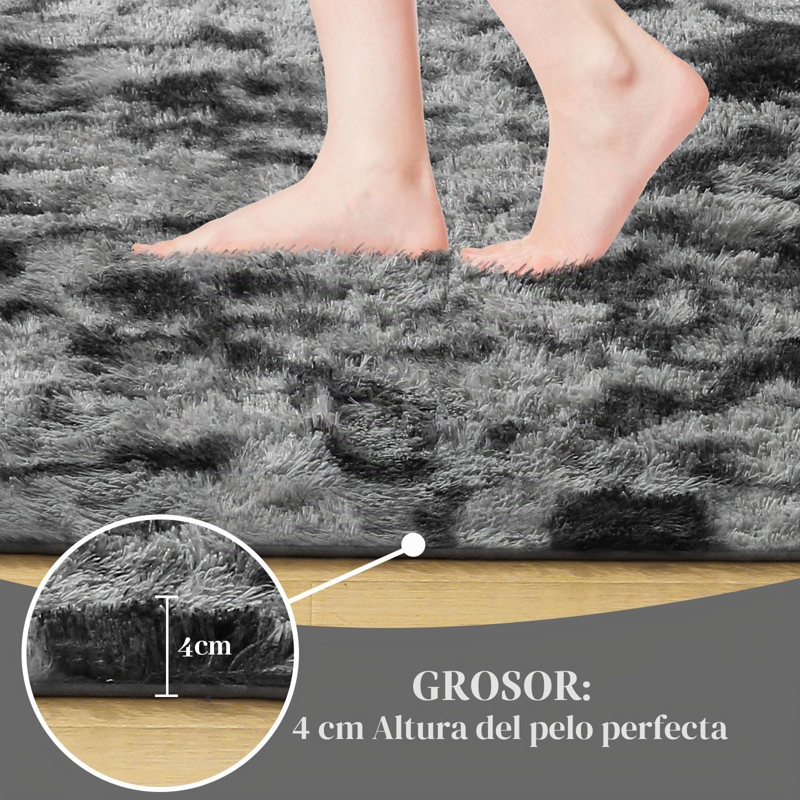 Alfombra Salón Pelo Largo Shaggy Alfombras de Habitacion Modernas Grandes Gris Alfombra Antideslizante Suave para Dormitorio Comedor Alfombra de Felpa (200 x 200 cm, Gris Negro)