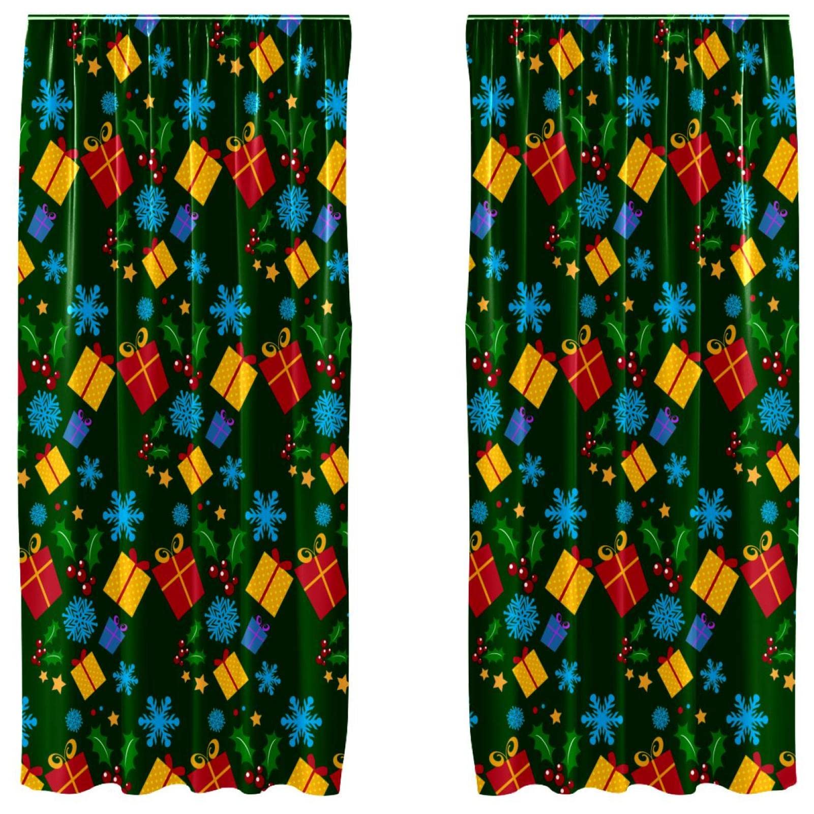 Rideaux légers de Noël 140x213 cm en lot de 2 avec boîte cadeau decorative