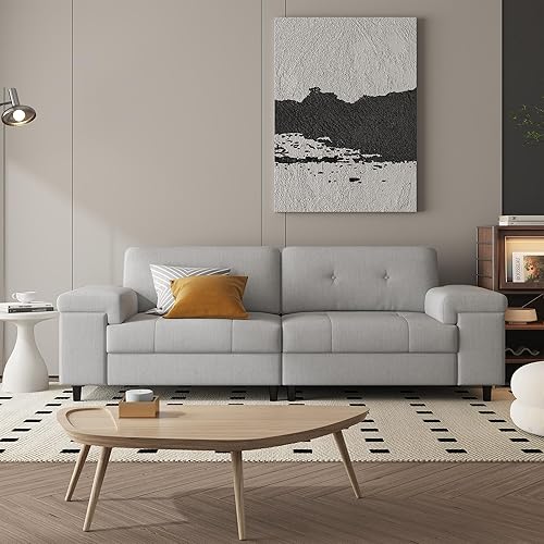 85 Inch Modern 3 Seater Sofa for Living Room, Deep Seat Chenille Couch with Adjustable Wide Armrest & Plush Backrest, Button Tufted Comfy Bedroom Sofa, Easy Assembly, Grey