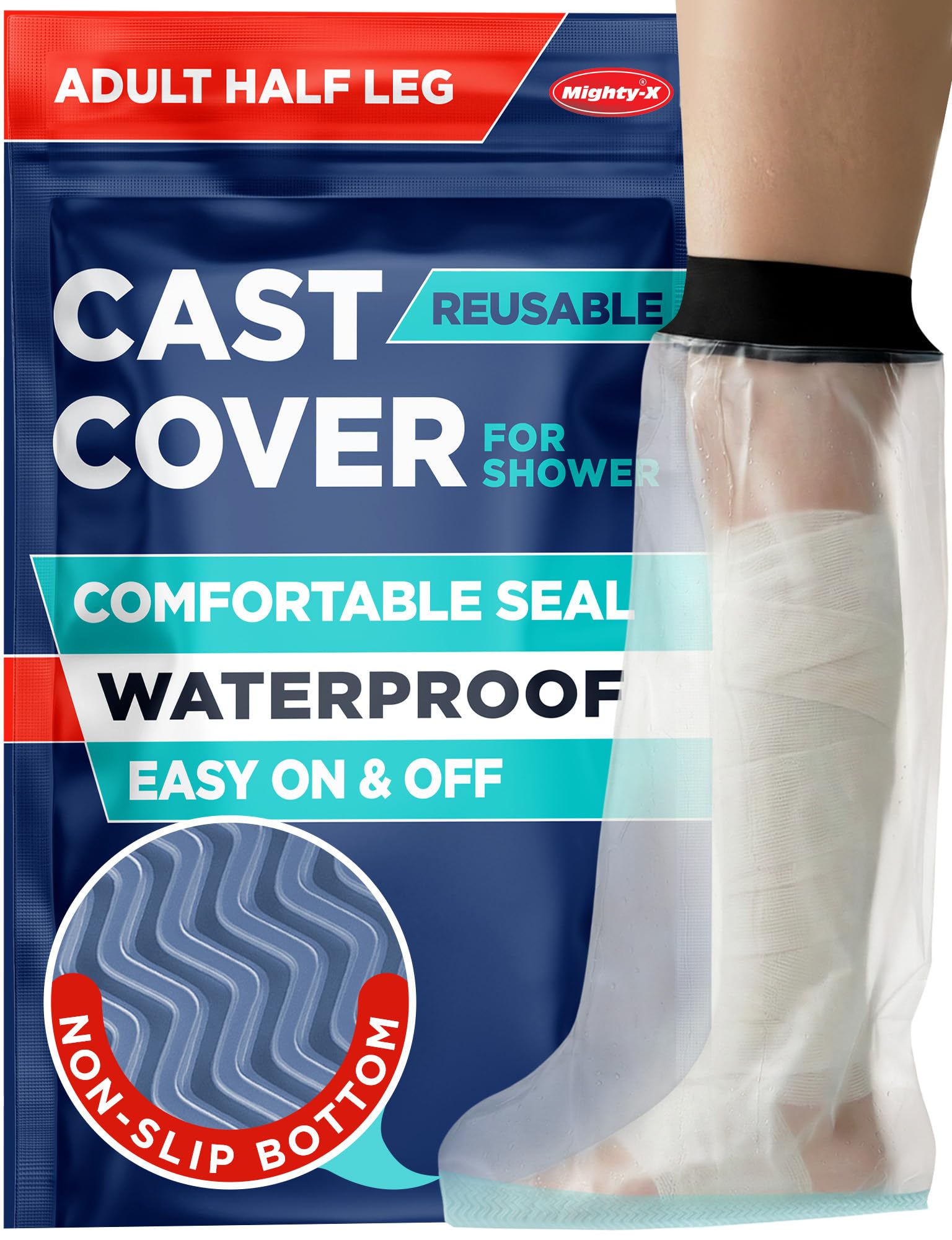 Photo 1 of 100% Waterproof Cast Covers for Shower Leg - Tight Seal - Reusable Adult Half Leg Cast Protector with Non-Slip Bottom - Knee, Ankle, Foot - Post Surgery Bandage & Dressing Bag for Wounds & Burns