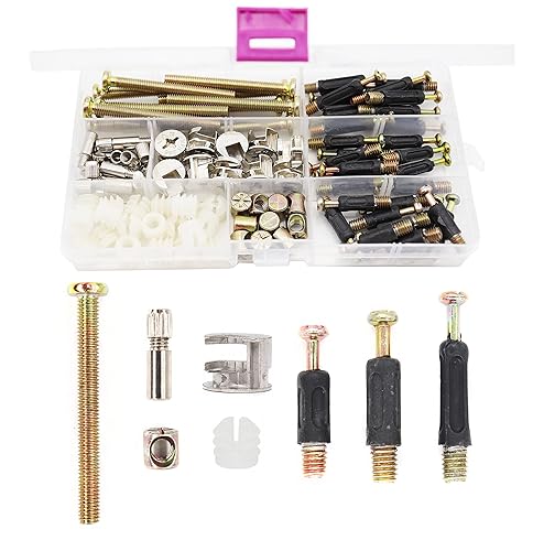 binifiMux Juego de 90 tornillos para cuna, tornillos de conexión para muebles, tuercas surtidas, tornillos hexagonales, ajuste de leva, clavija,