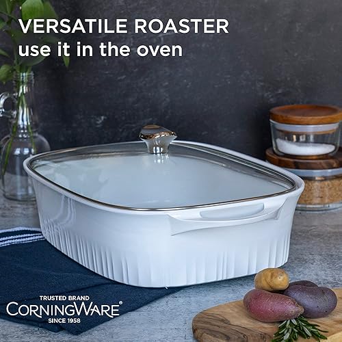 Miniatura 2 de CorningWare, Asador QuickHeat de 5.7 cuartos de galón con tapa, tostador ligero, revestimiento interior antiadherente de cerámica para cocinar con