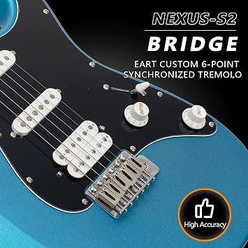 EART Nexus-S2 Solid Body Electric Guitar, HSS Pickups with Roasted Maple Neck & Stainless Steel Frets, Satin Finish, Mahogany Body, Tremolo Bridge - Pearl Blue