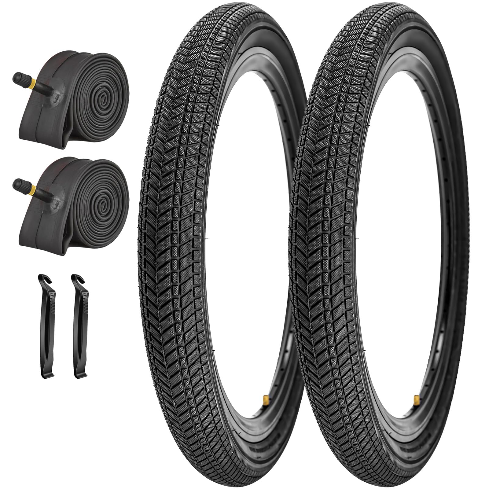 Set of 2 Kids Bike Tyres 20 x 2.125 with 20" Bike Inner Tubes AV32mm Schrader Mountain Bike Road Bike Replacement Foldable Bicycle Tyres