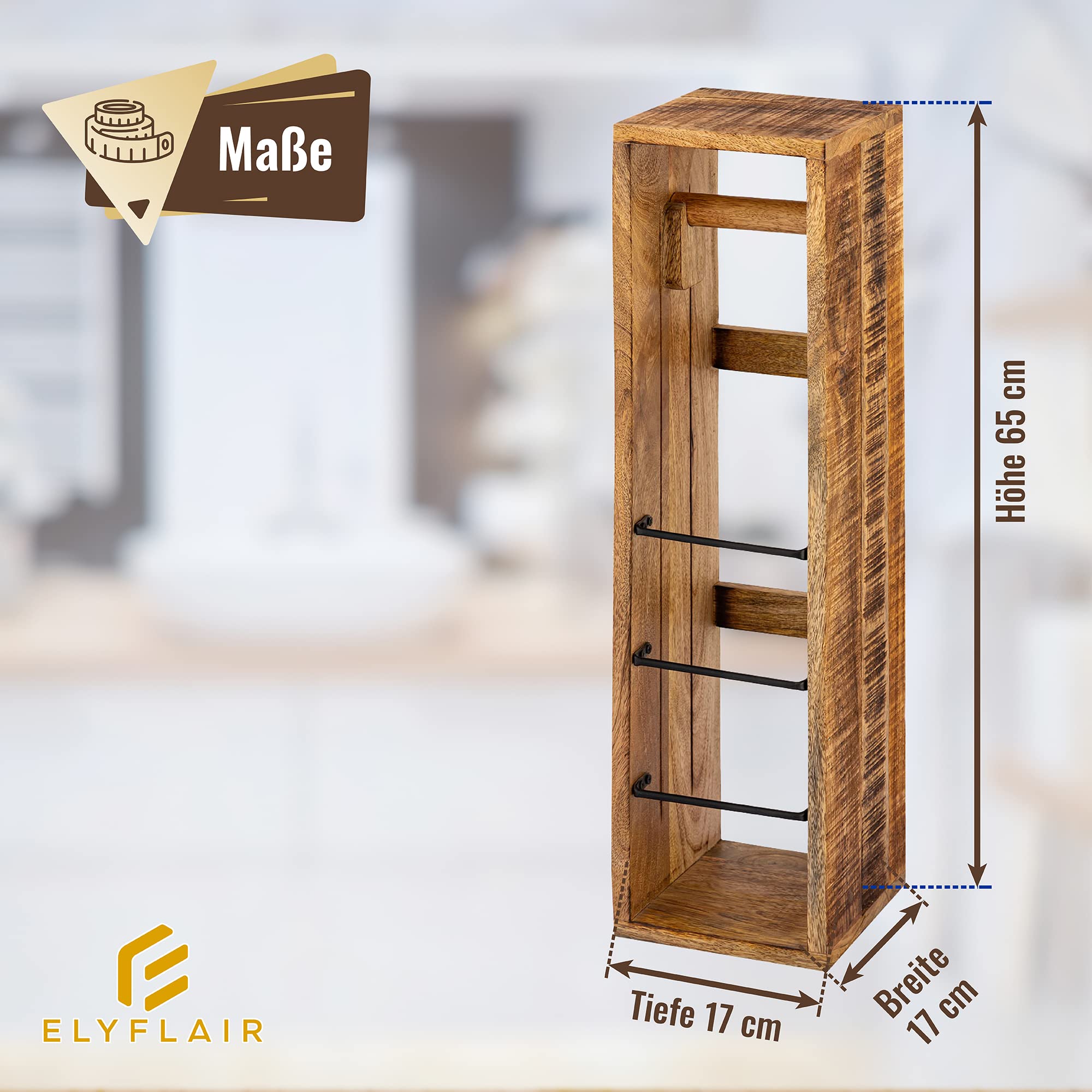 Portarotolo di carta igienica realizzato a mano in pregiato legno di mango, porta rotolo di carta igienica, supporto in legno di mango naturale, progettato senza forare