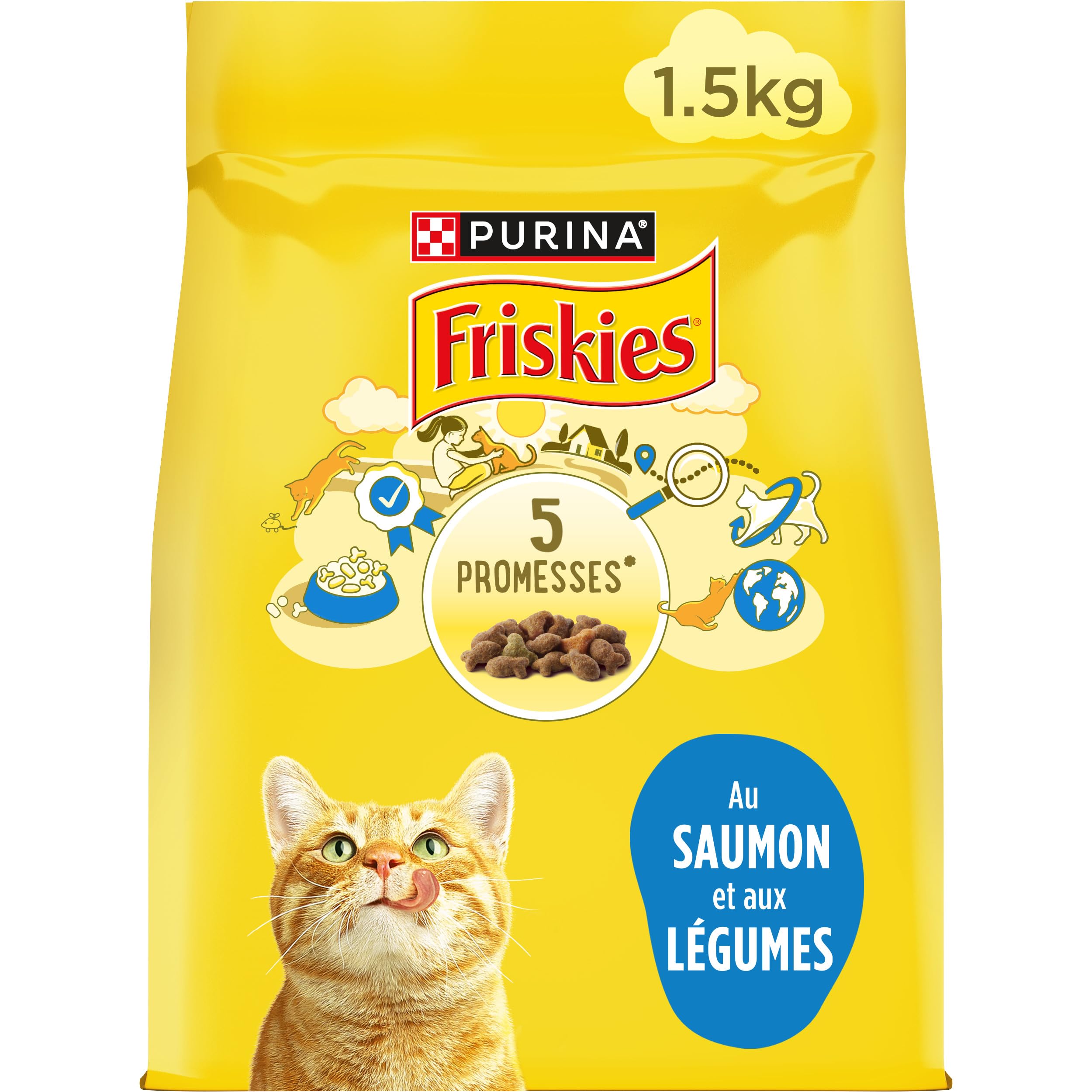 FRISKIES | Cat | Complete Dry Food for Adult Cats | Salmon and Vegetable | Complete Food Rich in Vitamins and Minerals | Bag | 1.5 kg