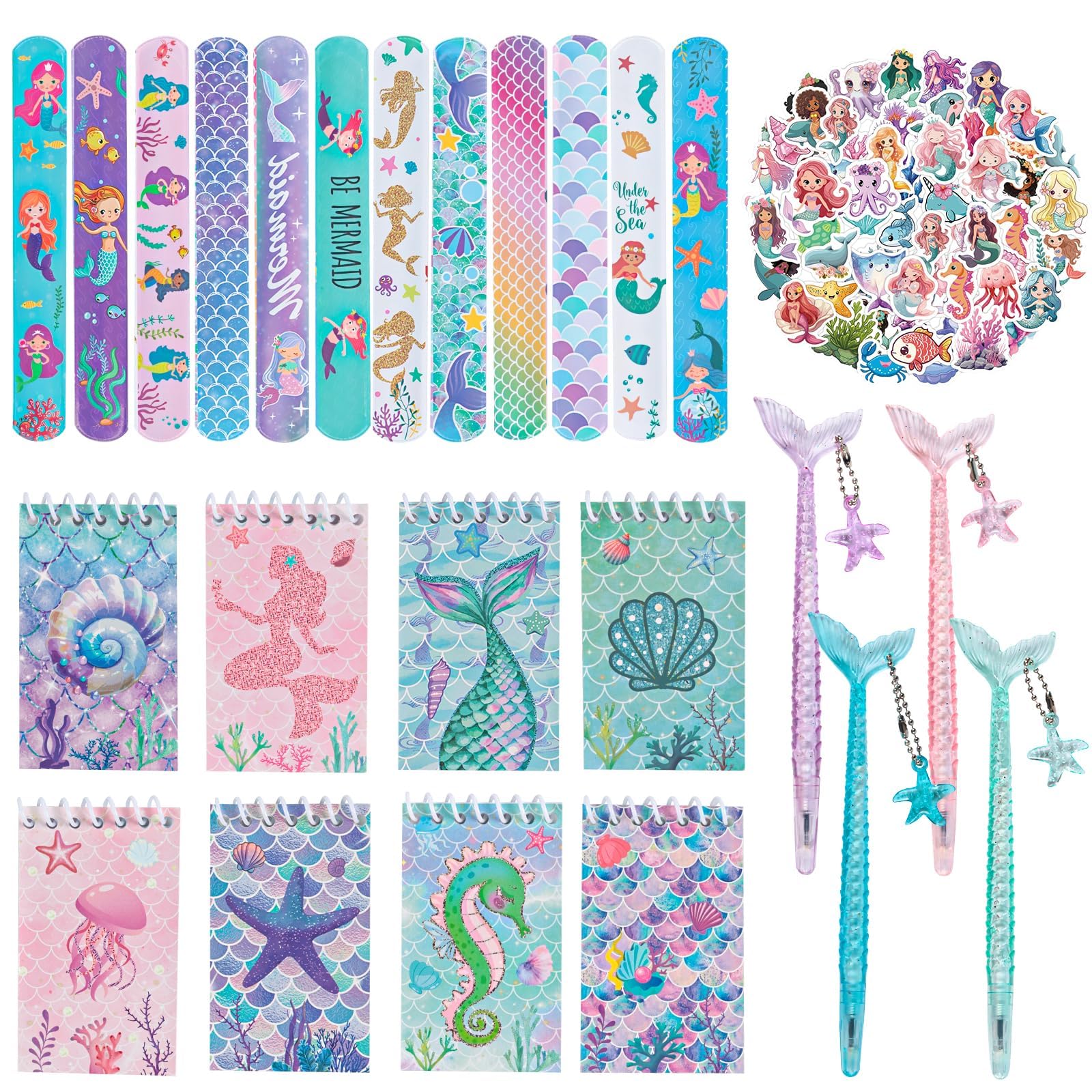 78 pezzi regalo per feste a forma di sirena, festa a forma di sirena, regalo di compleanno per bambini, con braccialetti, penna neutra a spirale