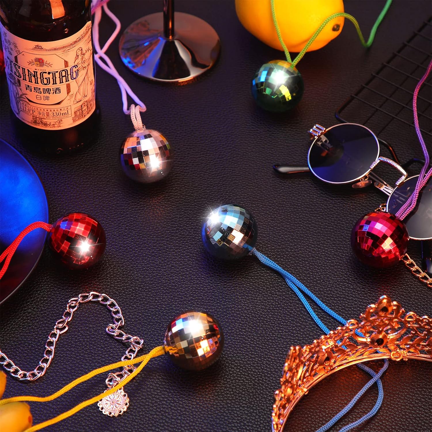 Junkin 42 Pcs Disco Ball Necklaces Christmas Ball Necklaces 70s Disco Party Chain 1.5 Assorted Color Decor Accessories for Halloween Party Favor Xmas Home Decor Costume Accessories(Multicolor)