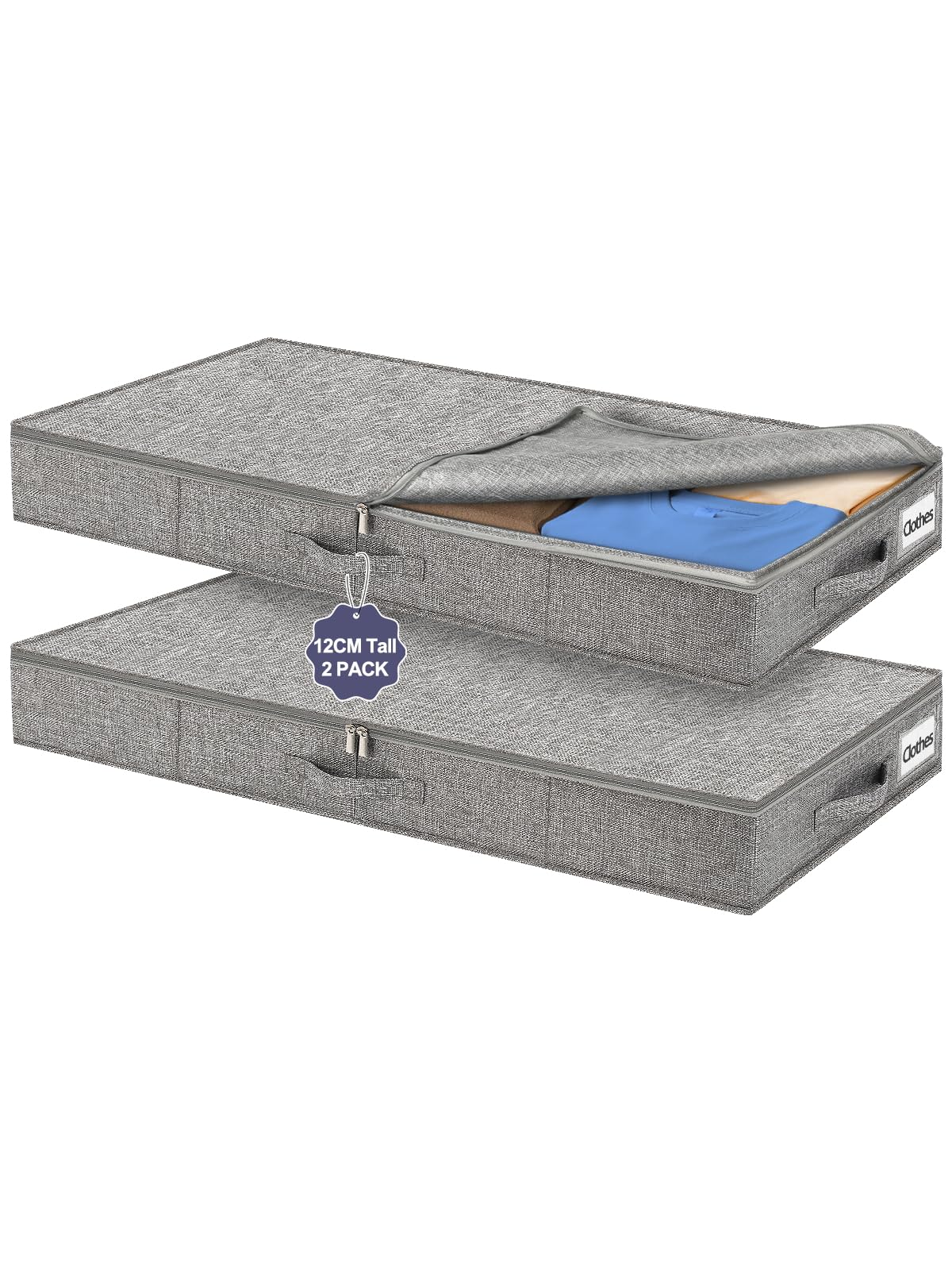 Mepure Grey-40L Low-Profile Under-Bed Storage Bags, 12Cm Shallow Boxes With Lids, Foldable And Sturdy Under-Bed Organizer For Clothes, Blankets, And Seasonal Items, Fits Low Beds, Sofas, And Dorm Rooms, 2-Pack