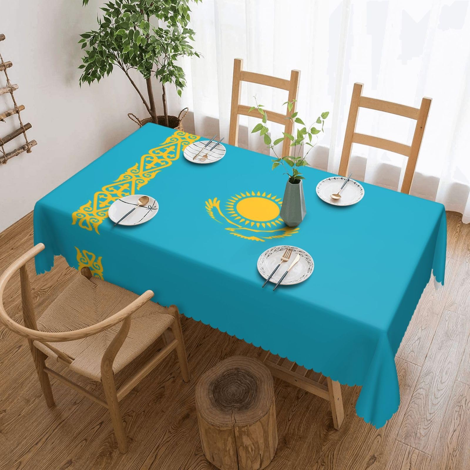 MROWYC Flag of Kazakhstan Printed tablecloths are suitable for hotels, picnics, and parties, and can effectively protect the tabletop
