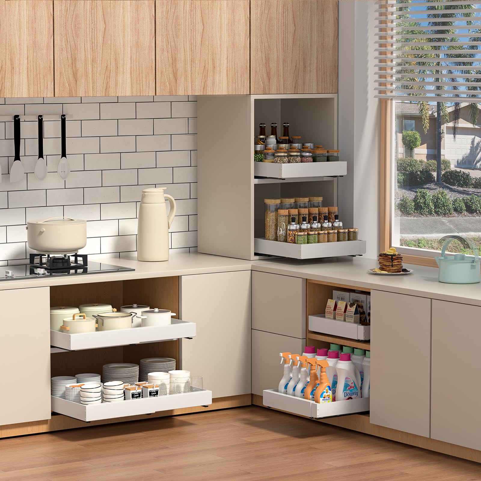 PNNP Cassetto Estraibile Cucina: Cassetti Telescopico Armadio - Cestelli Estraibili per Cucina a Larghezza Regolabile (32-53 cm L x 43 cm P x 7 cm A) - Nessuna Foratura | Bianco