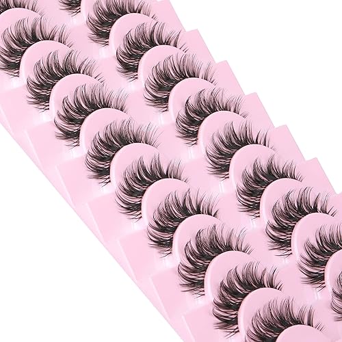 Miniatura 2 de wiwoseo Pestañas rusas, pestañas naturales de visón sintético, pestañas rizadas y onduladas, banda transparente, volumen ruso, 0.51 pulgadas,