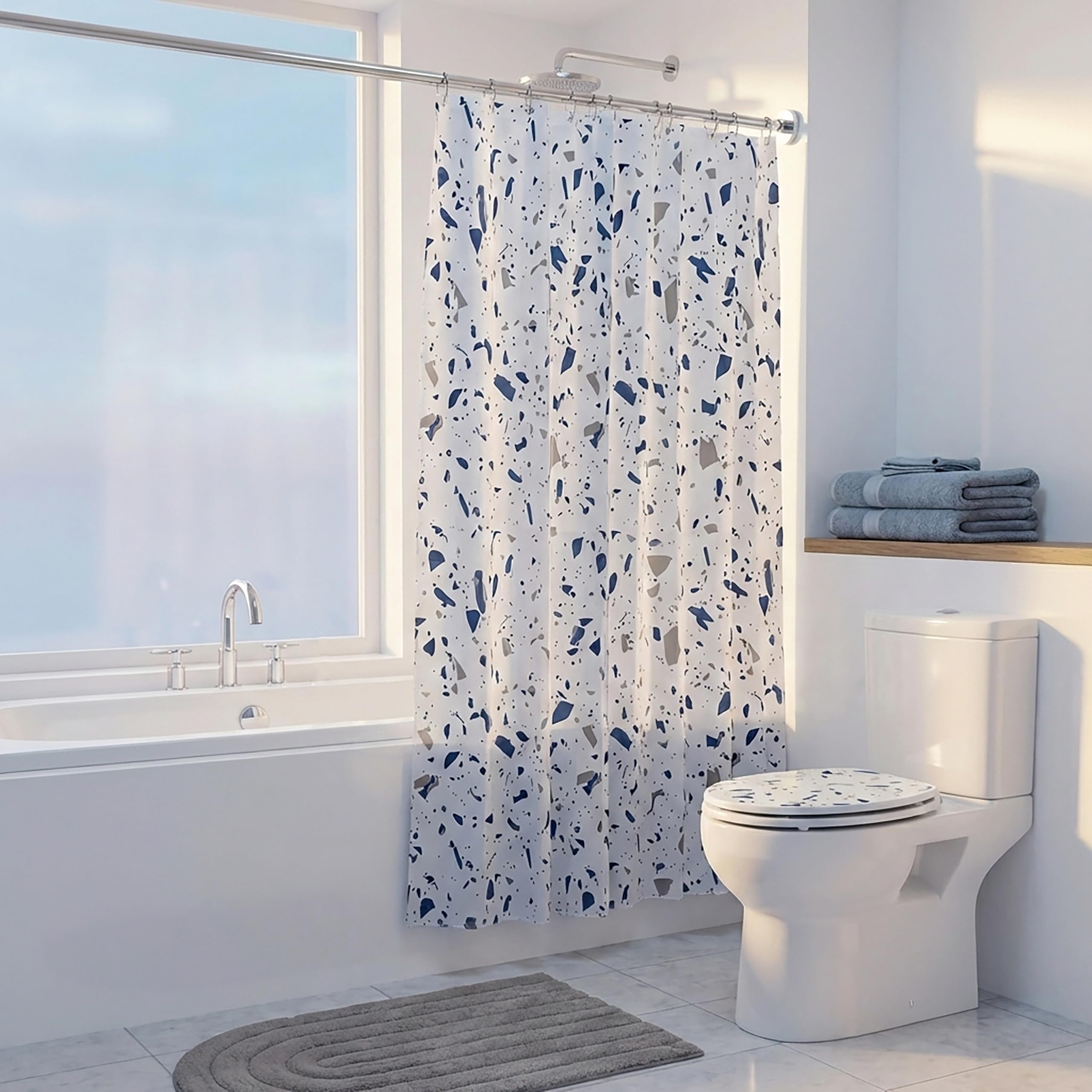 Croydex Blue Terrazzo Machine Washable Shower Curtain