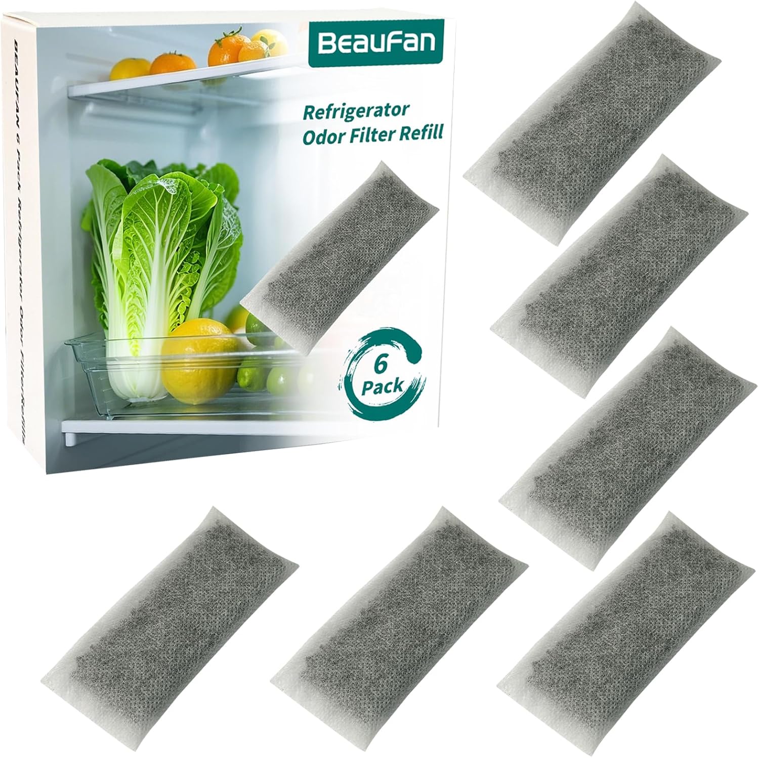 6 Pack FRPAPK2RF PureAir PK-2 Refill Filters Compatible with FRIGIDAIRE Gallery Models GRMC2273BF, GRMC2273BD, GRMG2272BF, GRMN2872AF, GRMS2773AF, GRMC2273CF, GRMC2273CD, Produce Keeper