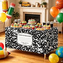 Cumule Back to School Composition Book Tablecloth Cover 30 X 72 Inch Large Notebook Classroom Table Cover for Teacher Appreciation First Day of School Classroom Table Decoration
