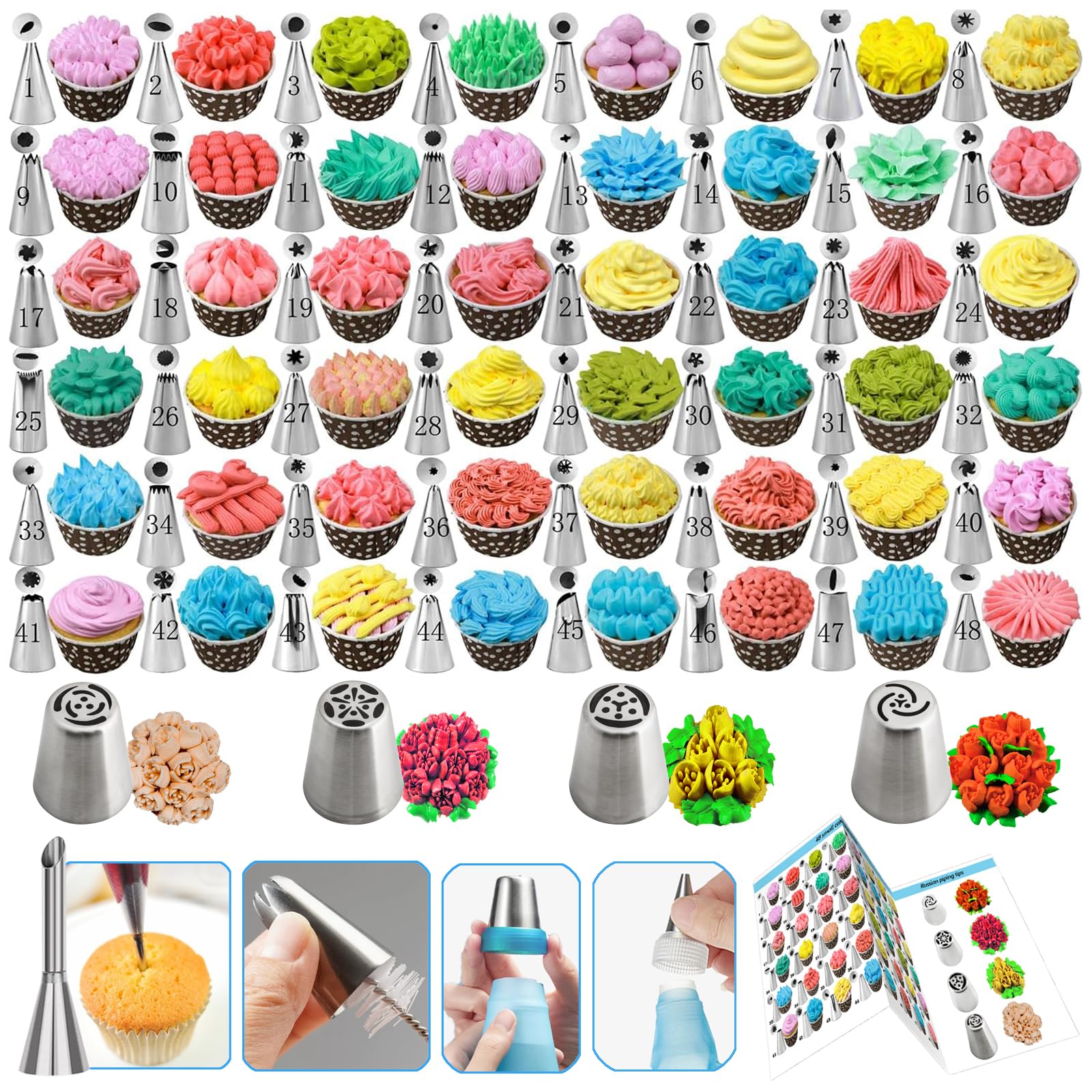 Makmeng 722-teiliges Kuchendekorationsset – Backzubehör mit Springformen, drehbarer Kuchen-Drehteller, Spritzbeutel und Zuckerguss-Spritztüllen-Set – Kuchendekorationswerkzeuge für Anfänger