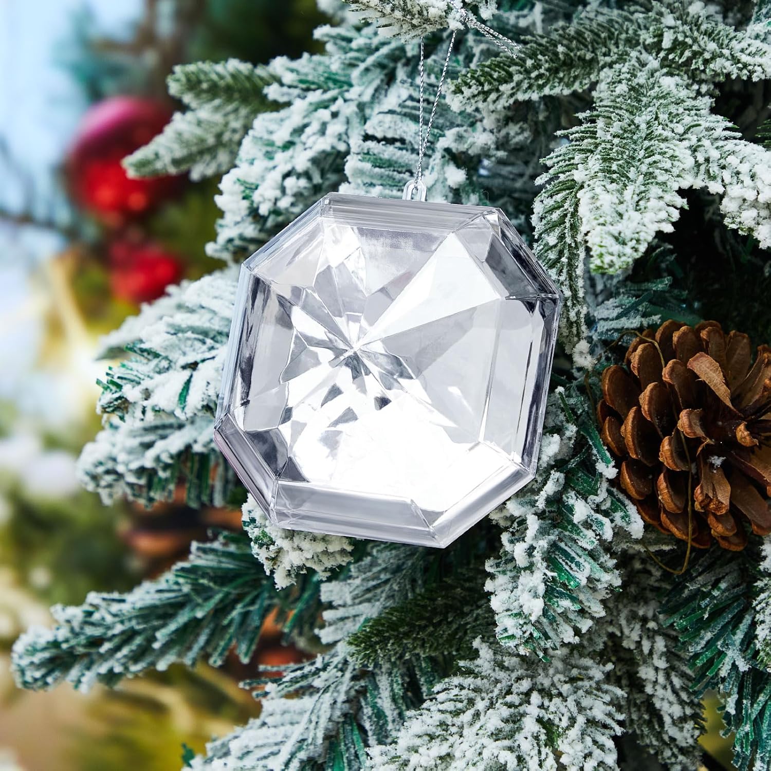 Syhood 5.1 Inch Jewel Ornament Square Jewel Ornaments for Christmas Tree Acrylic Large Christmas Gem Decorations for Xmas Wedding Holiday Party Decor(Silver) - Image 3