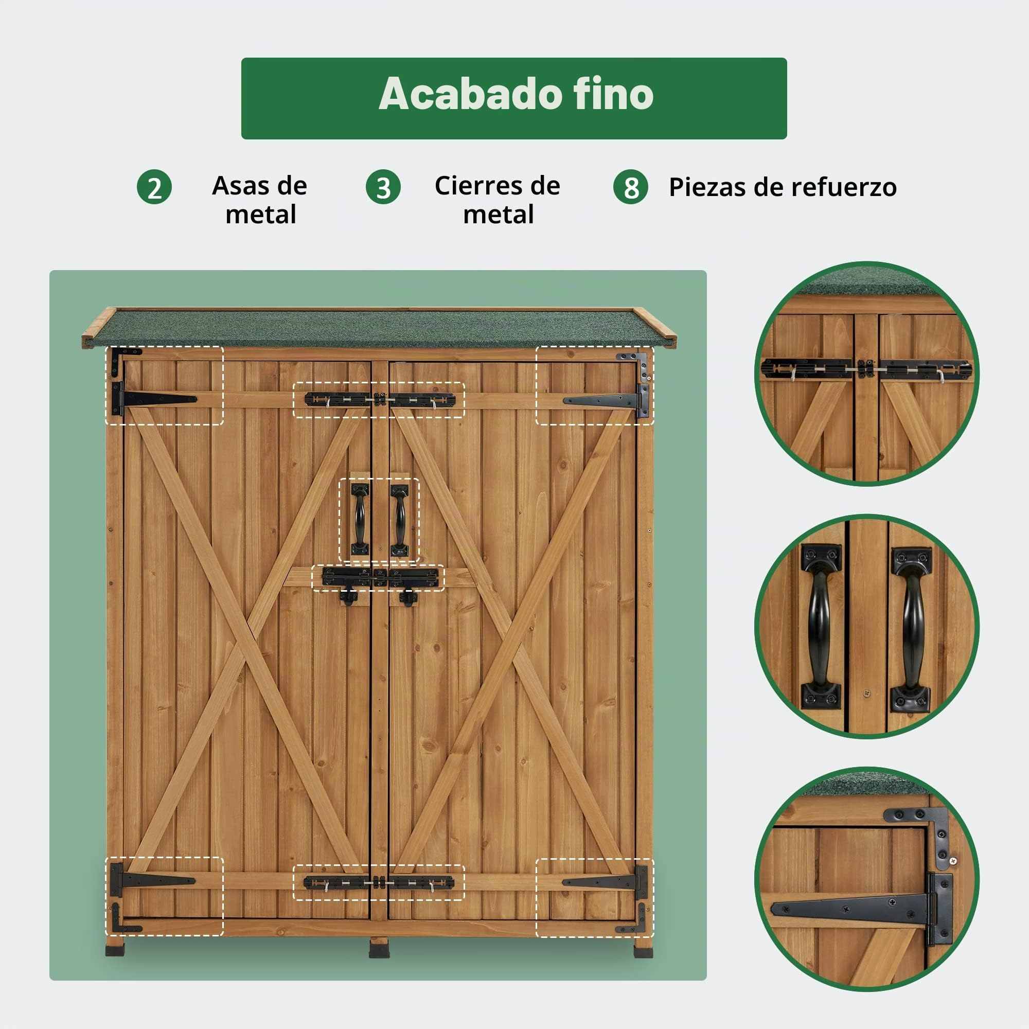 M MCombo Armario de jardín de madera resistente a la intemperie, pequeño cobertizo de jardín exterior caseta de herramientas, para exteriores, balcón y terraza, 122 × 60 × 137 cm, 0707 (Natural)