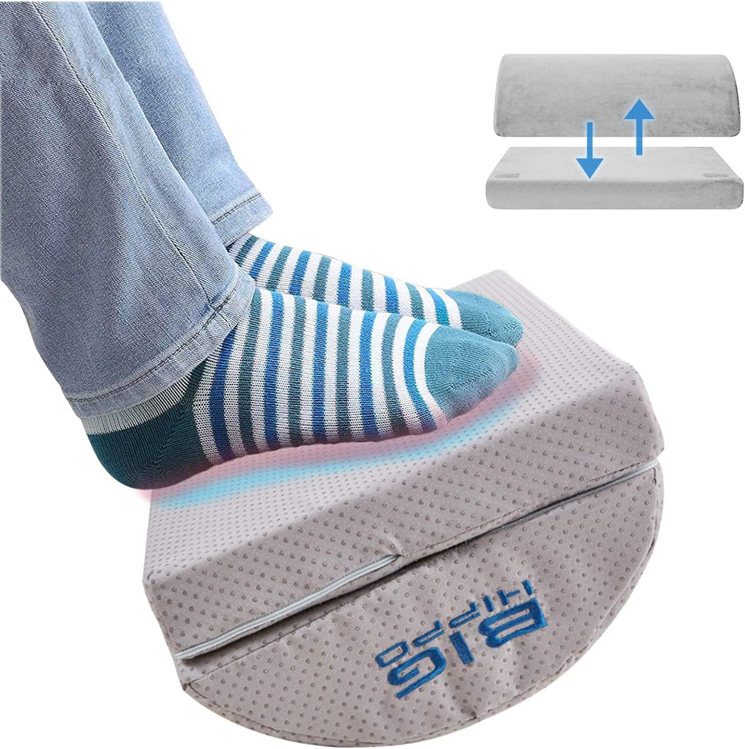Big Hippo Foot Rest for Under Desk at Work, Ergonomic Foot Stool Cushion Design for Back, Hip & Leg Pain Relief, Adjustable 2 Heights Office Under Desk Footrest with Non-Slip Massage Surface, Gray