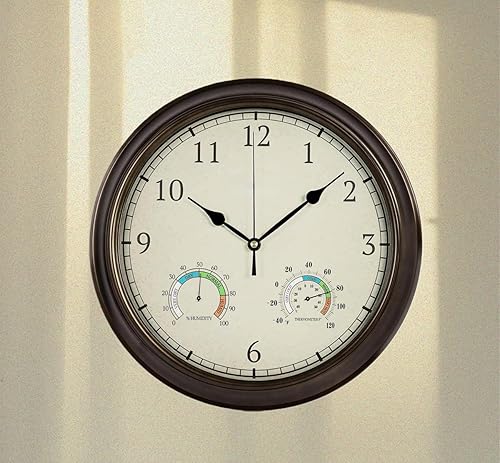 Miniatura 5 de Reloj de pared Simple y Retro, reloj de pared moderno silencioso con termómetro de humedad, adecuado para Sala de Estar, dormitorio, estudio, Oficina