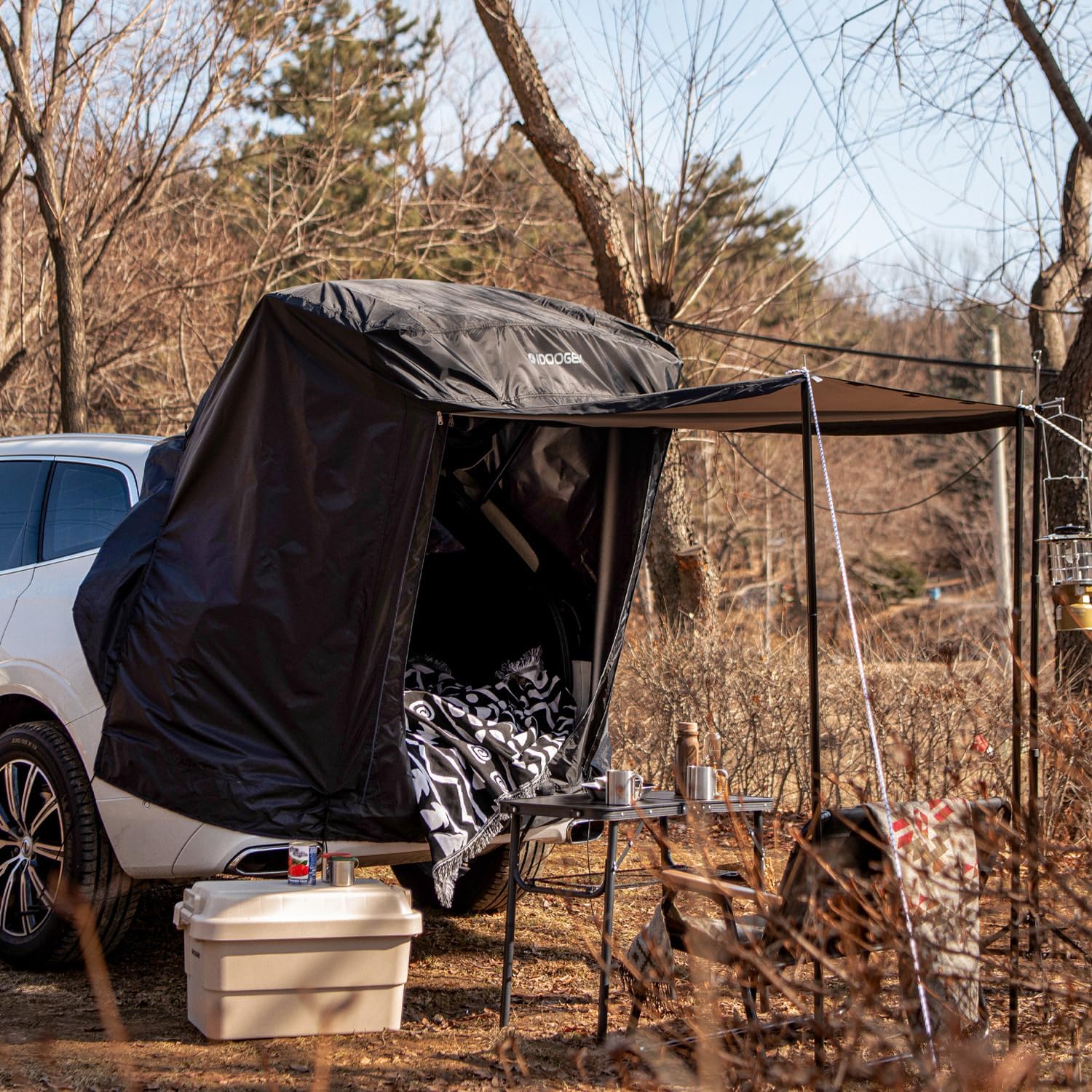 Tailgate Tent for SUV, SUV Tent with Awning Shade & Screen Net,Car Roof Canopy and Poles,Waterproof Camping Tent,UV Protection,Outdoor Travel Preferred, Universal Fit Most SUV - Black