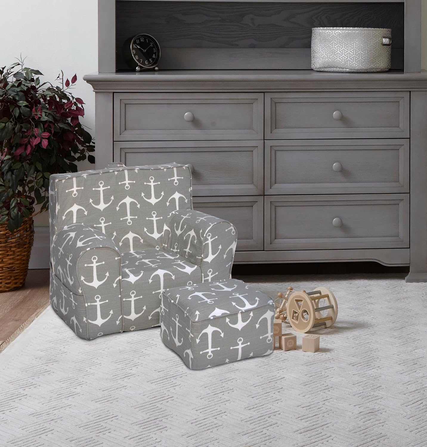 My Own Chair & Ottoman Set - Gray Anchors Away Fabric