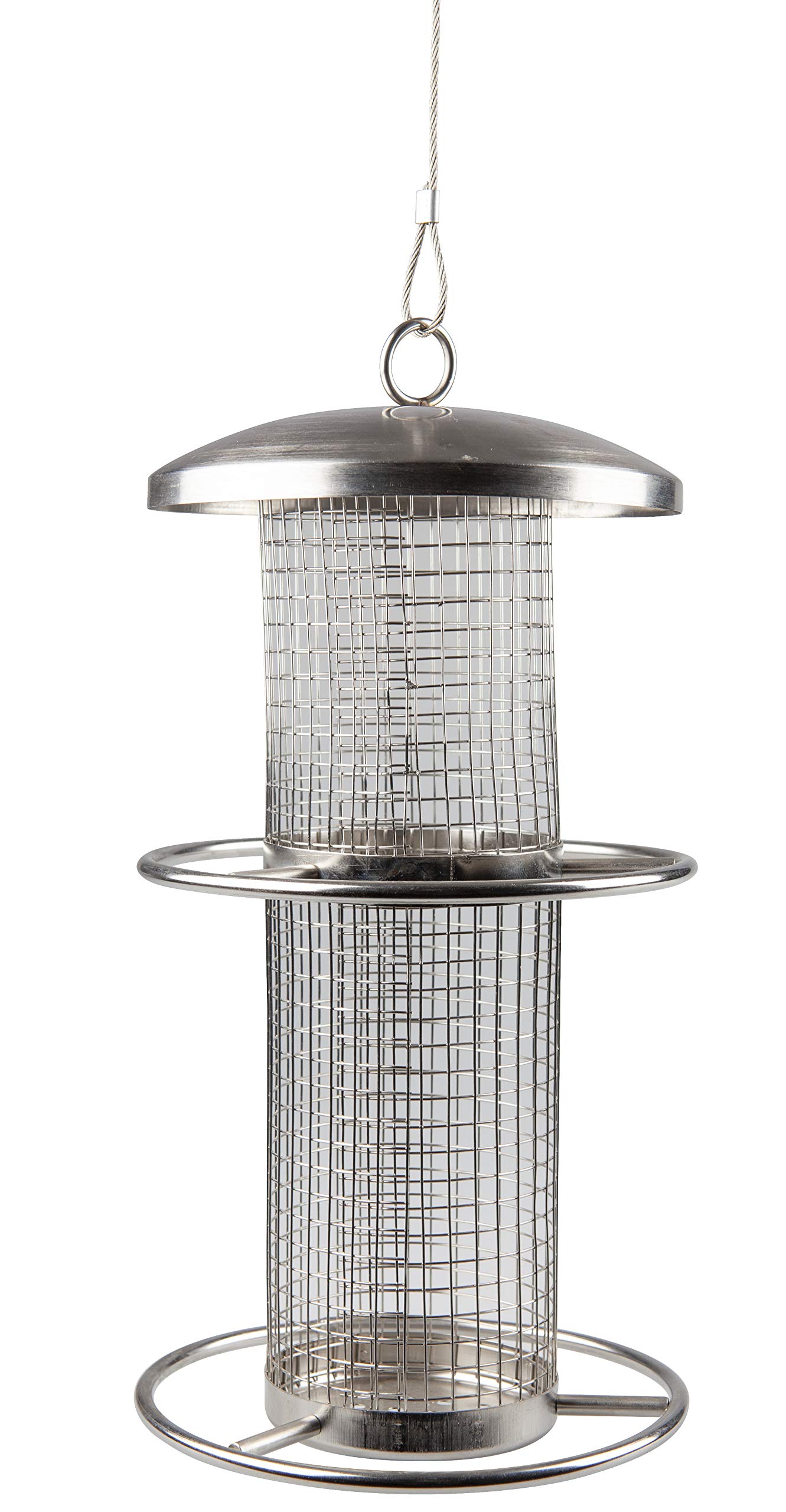 Silver Bird Feeder Silo, Squirrel-Proof, Two-Level Perches, 0.9L Capacity