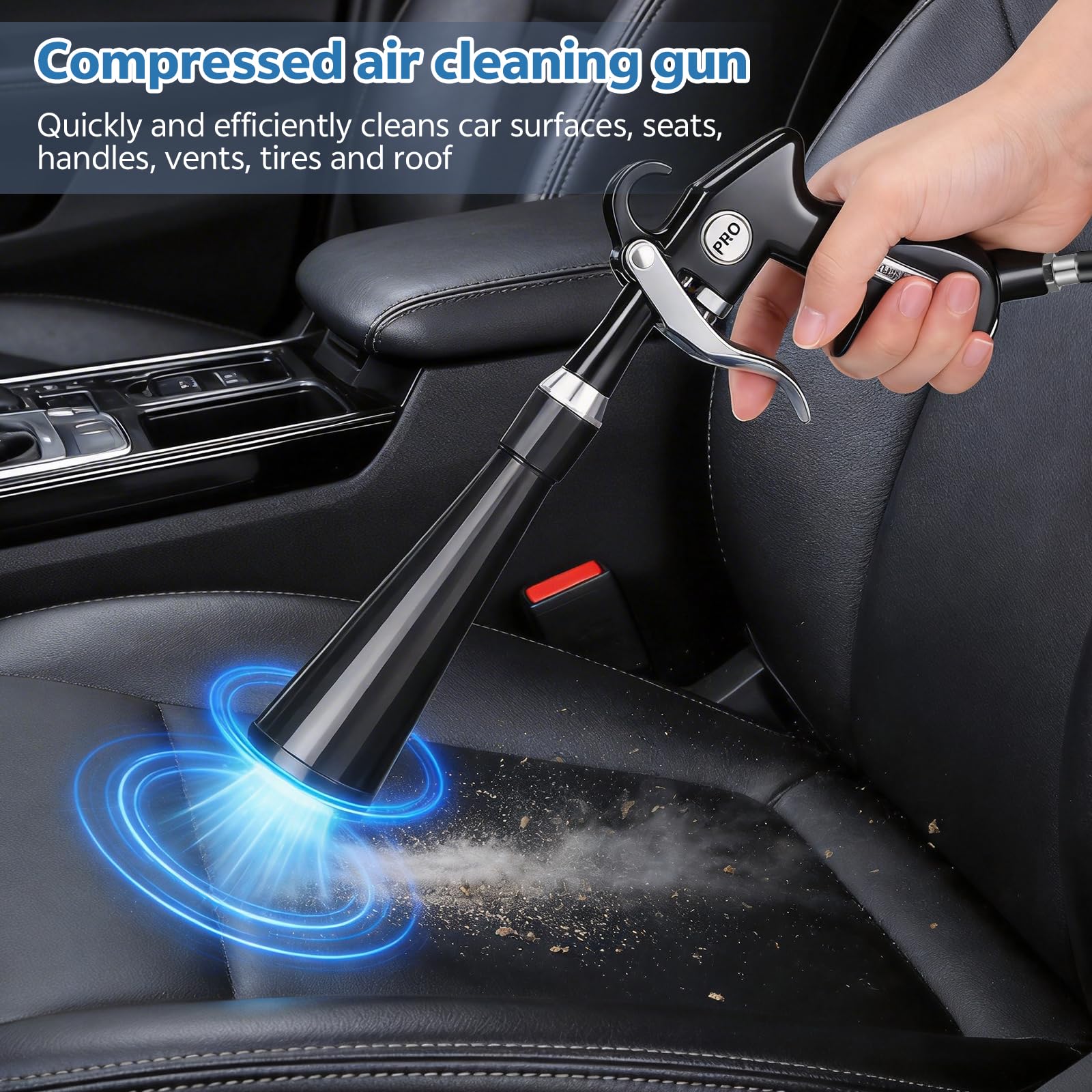 Zocipro Pistolet de Nettoyage à Air Comprimé pour Voiture, Pistolet de Séchage et Nettoyage, Outil de Détailing Auto avec 2 Buses, pour Sièges, Roues, Moteur, Tissu, Cuir et Zones Difficiles d’Accès