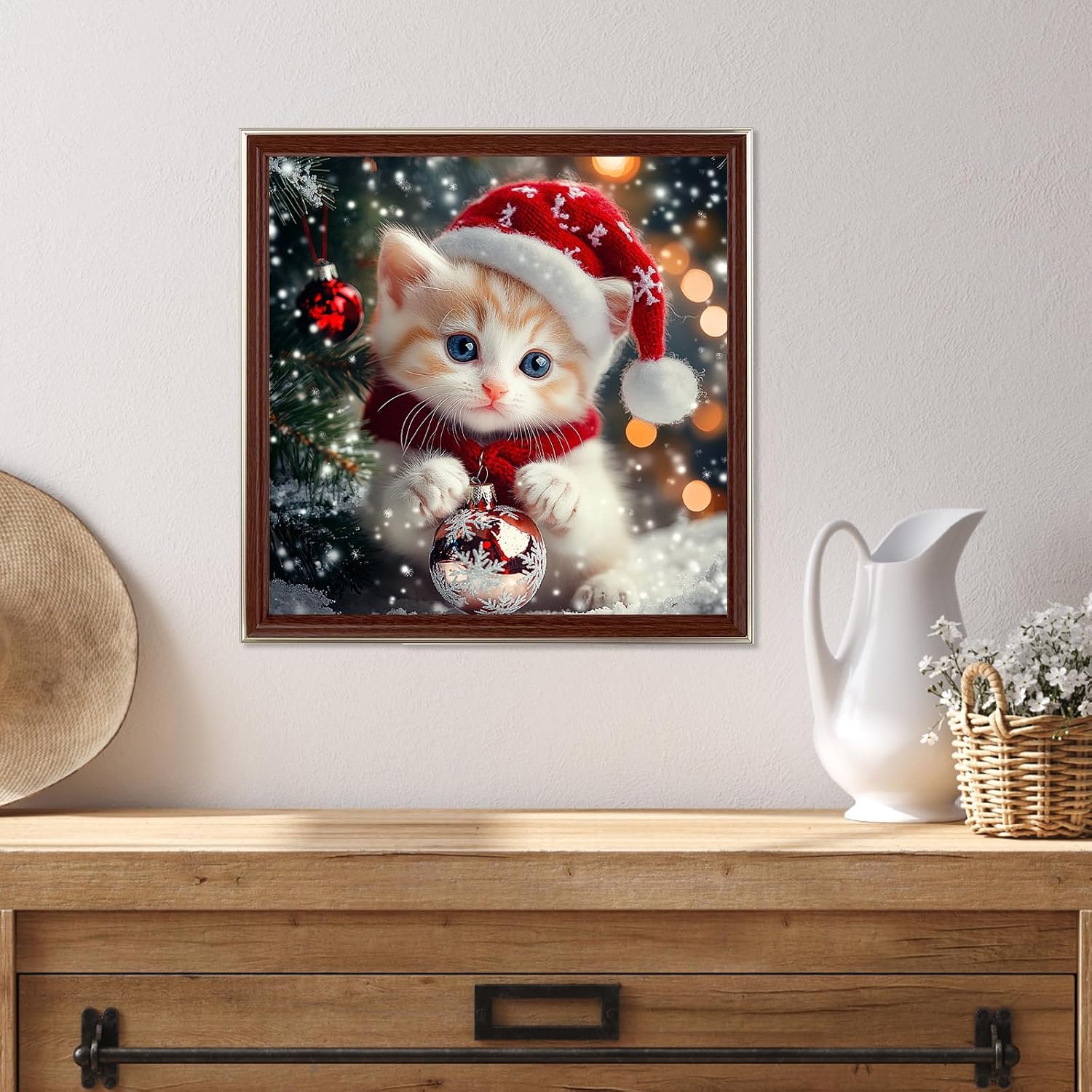 Miwixy Cat Christmas Diamond Art Kits for Adults,Animal Diamond Painting Kit,5D Full Drill Round Diamond Dots Paintings Canvas for Beginners Home Wall Decor12x12inch (Cat-A) image 4