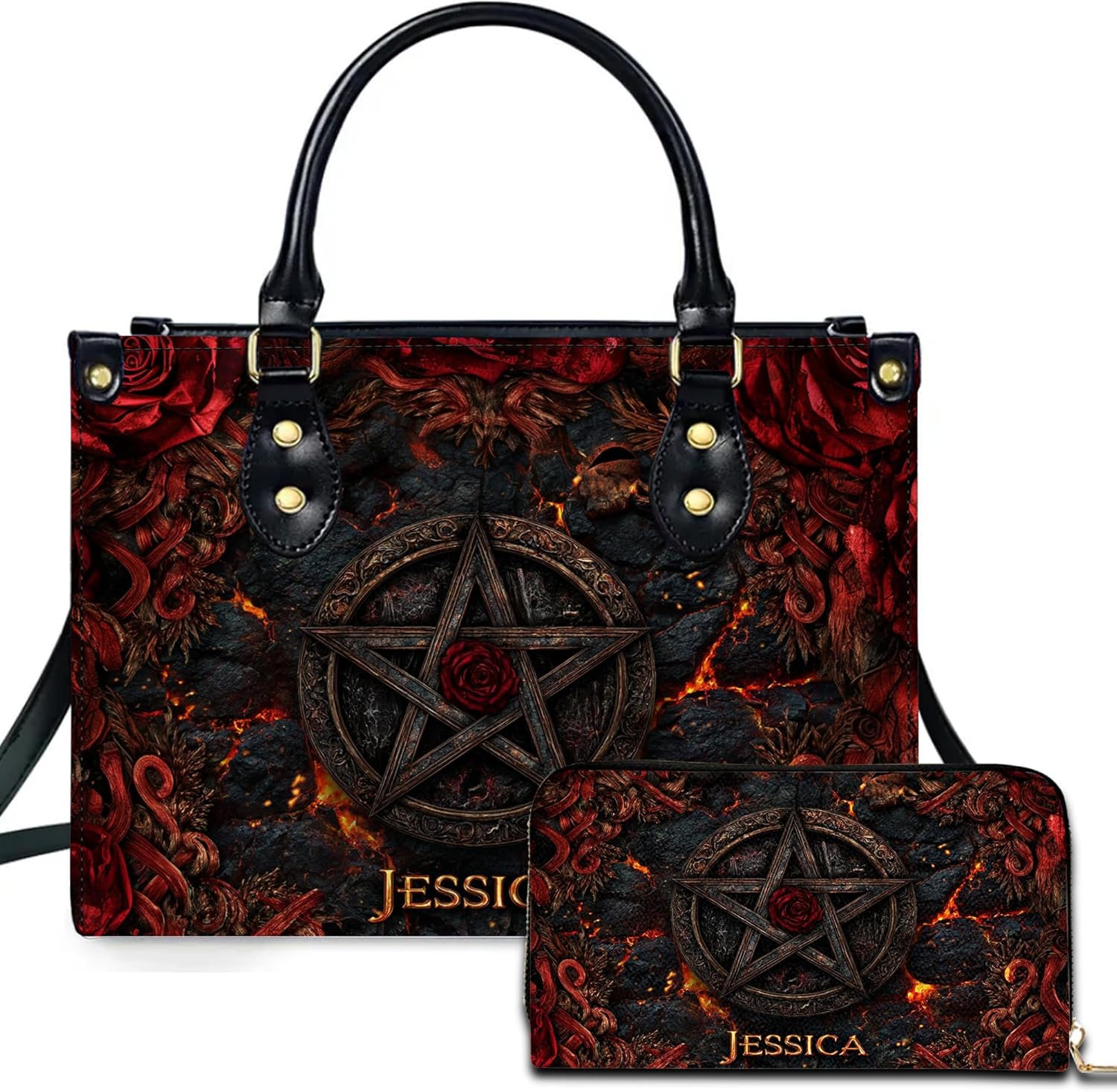 Personalized Halloween Leather Handbag – Custom Witch 3D Printing Effect Purses For Women – Spooky Gothic Shoulder Bag