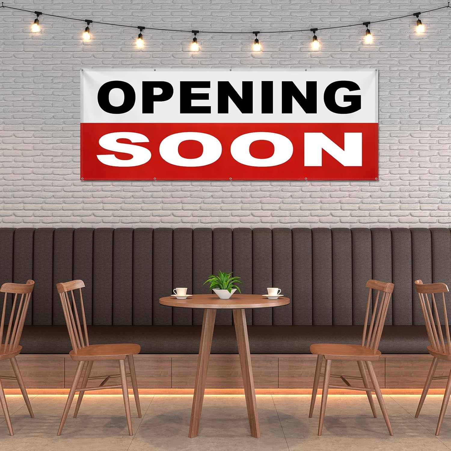 Peryiter 3 x 10 Feet Large Opening Soon Banner Vinyl Hanging Banner Outdoor Weatherproof Industrial Yard Signs with Grommets for Lawn Outside Business Shop Decoration