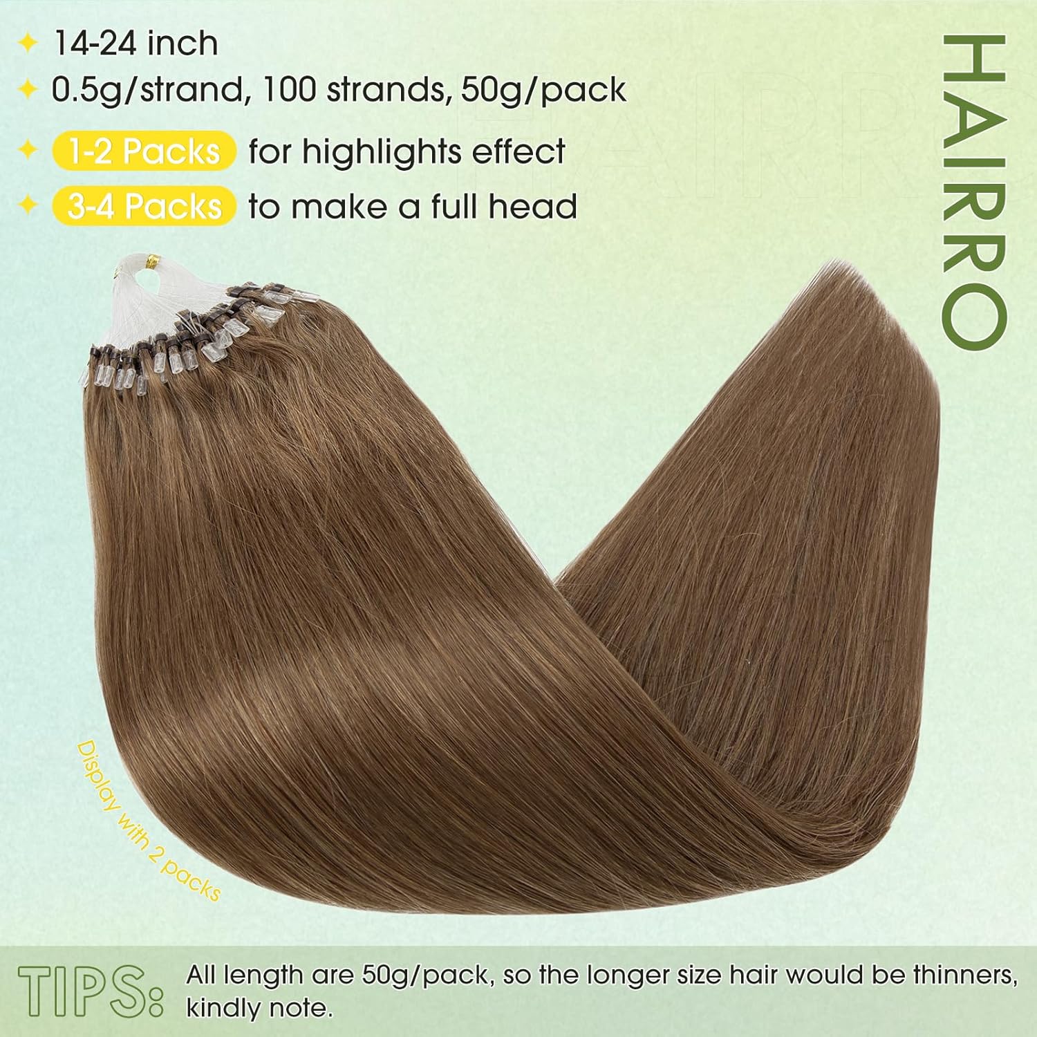 Hairro Human Hair Extensions Pre Bonded Microloop Fusion Hair Straight Micro Bead Micro Link Individual I Tipped Remy Hairpiece For Women 22 inch 50g 100 Strands #06 Light Brown