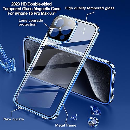 Miniatura 2 de Funda magnética para iPhone 15 Pro Max con funda para cámara protector de cámara moldeado de una pieza, funda de vidrio templado HD de doble cara,