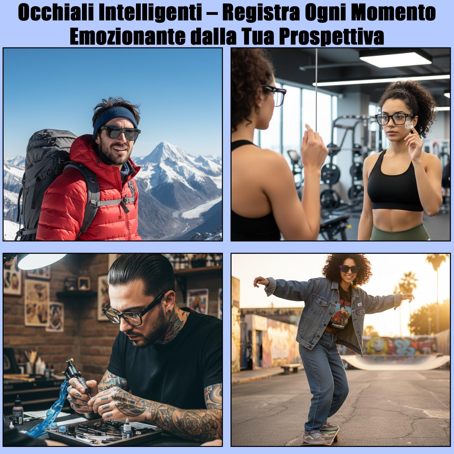 AI Smart Glasses con Telecamera 8MP, Occhiali Intelligenti Bluetooth da Uomo, Occhiali da Sole con Videocamera Integrata, Traduzione in Tempo Reale, Musica Open-Ear, Microfono Dual Noise Reduction