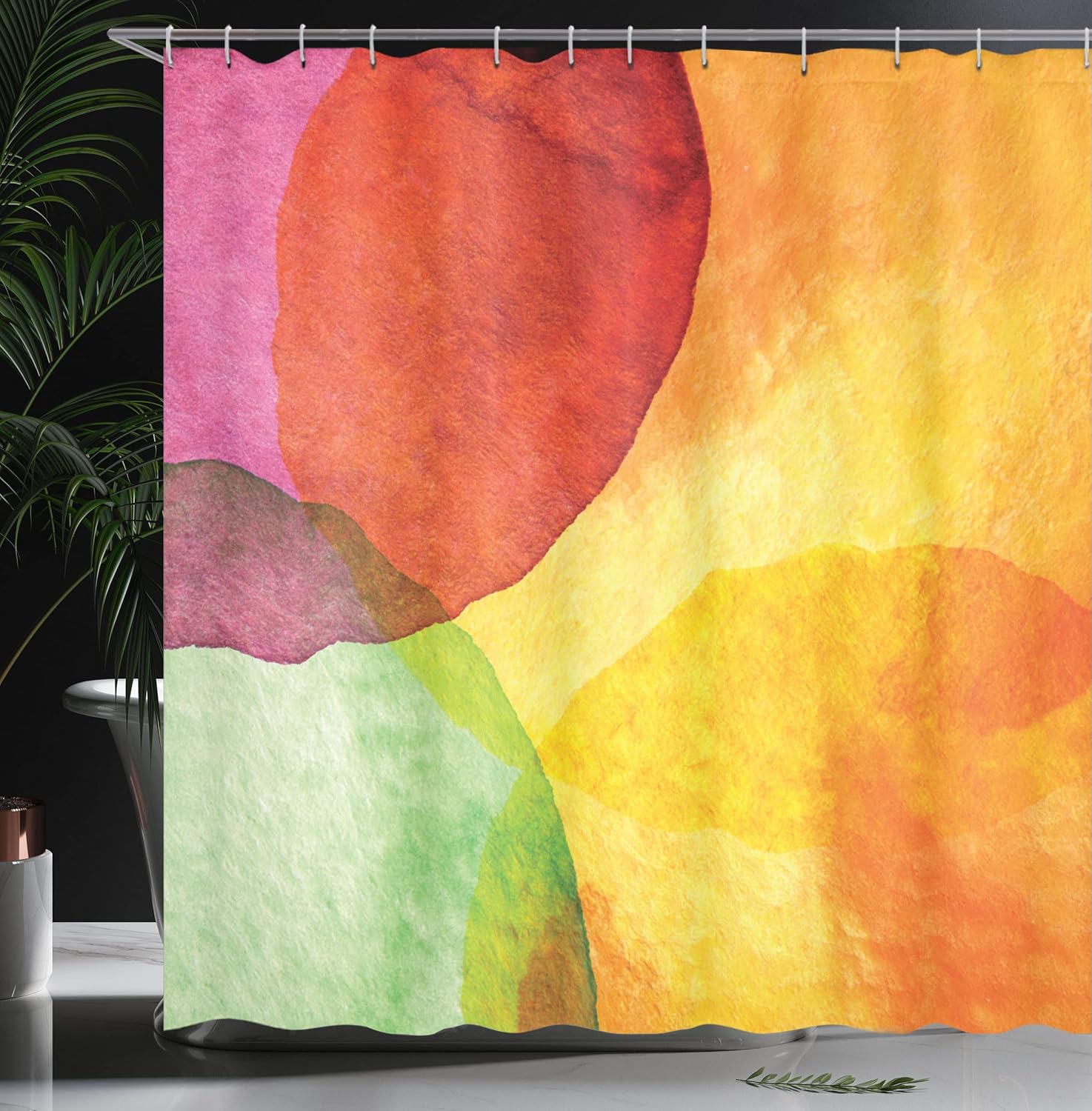 Ambesonne Abstract Shower Curtain, Abstract Watercolor Painted Paper Style in Modern Art Design Print, Cloth Fabric Bathroom Decor Set with Hooks, 69" W x 70" L, Yellow Orange Lime Green